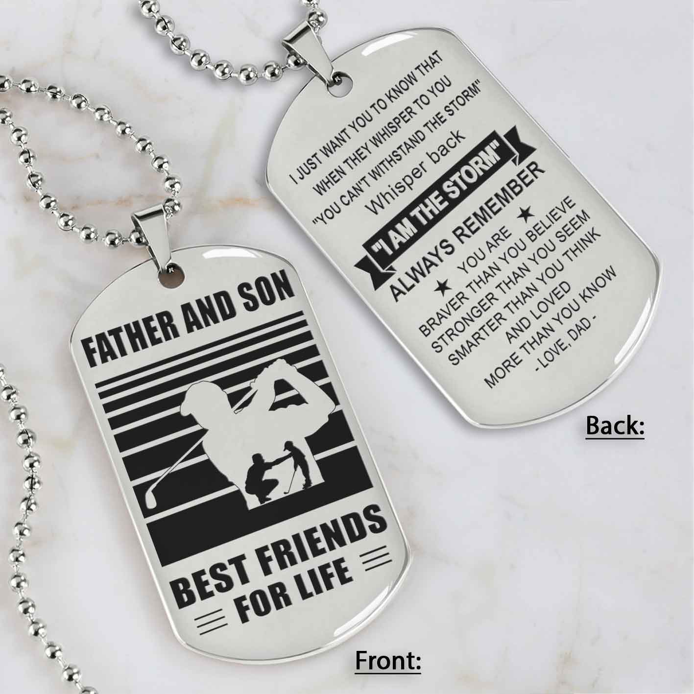 Silver Version Basketball Personalized Double Sided Dog Tag Father And Son Best Friends For Life  Message on the back side