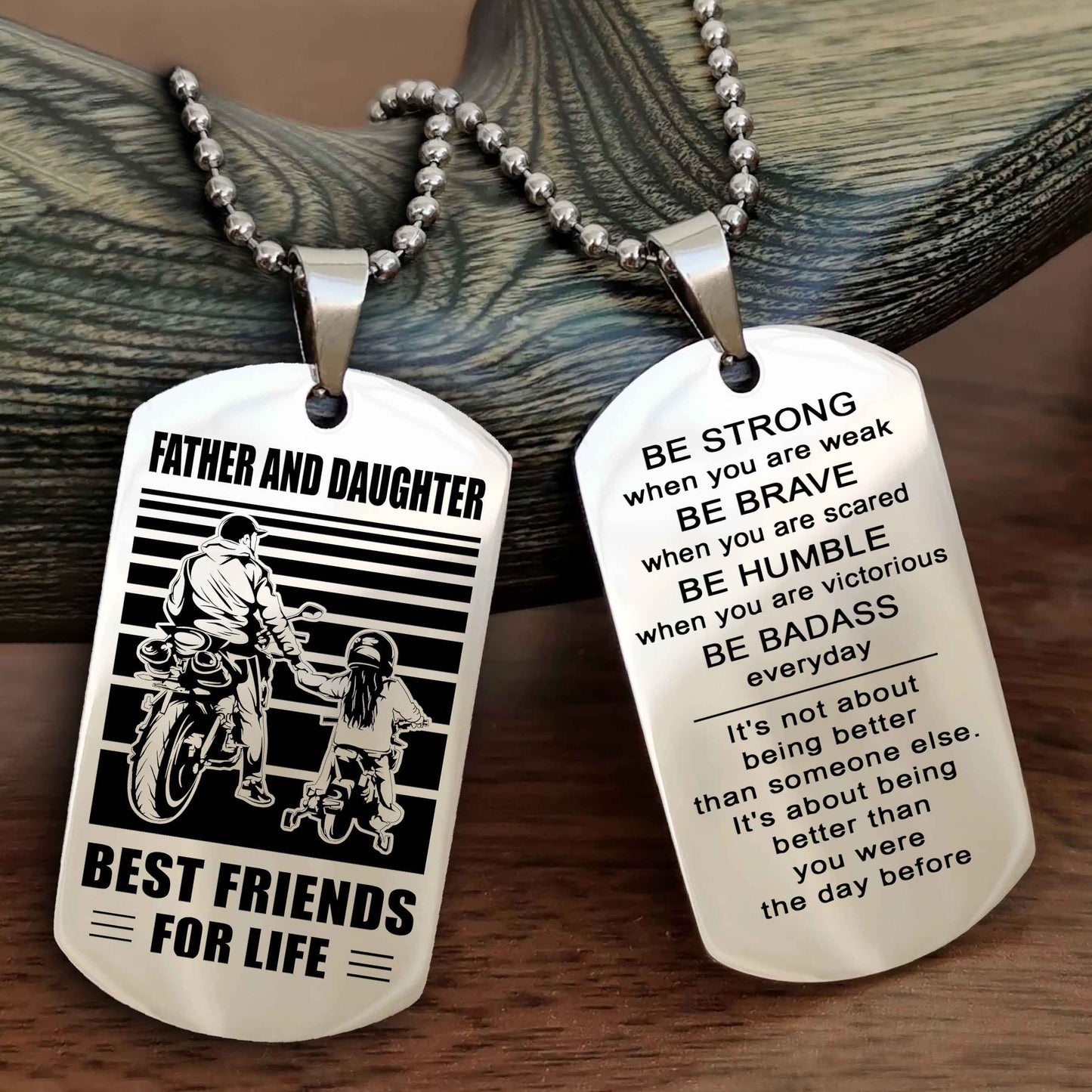 Biker Dad And Daughter (Kid) Double Side Dog Tag Best Friend For Life With Loving Message On The Back