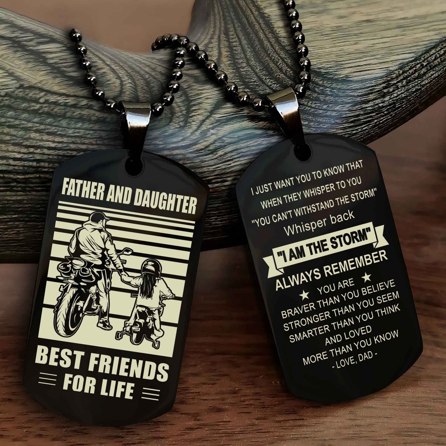 Biker Dad And Daughter (Kid) Double Side Dog Tag Best Friend For Life With Loving Message On The Back