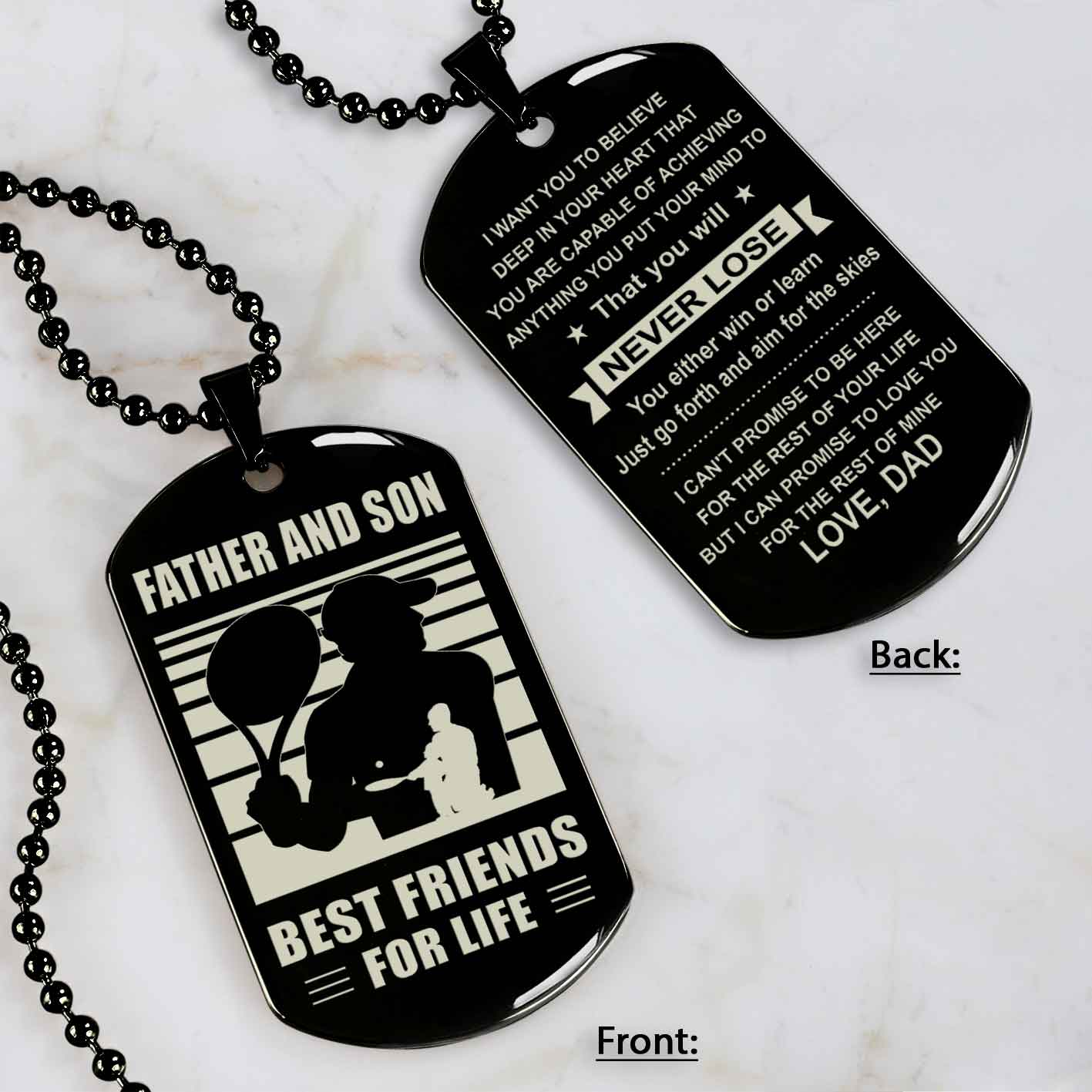 Basketball Personalized Double Sided Dog Tag Father And Son Best Friends For Life Message on the back side New Version