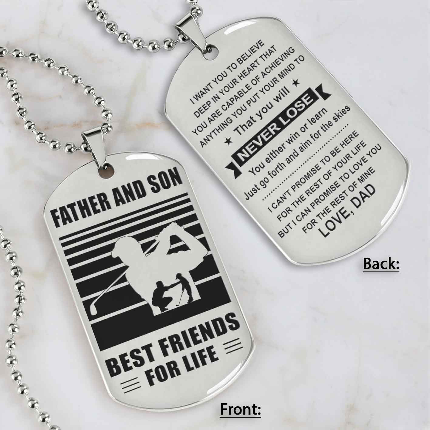 Silver Version Basketball Personalized Double Sided Dog Tag Father And Son Best Friends For Life  Message on the back side