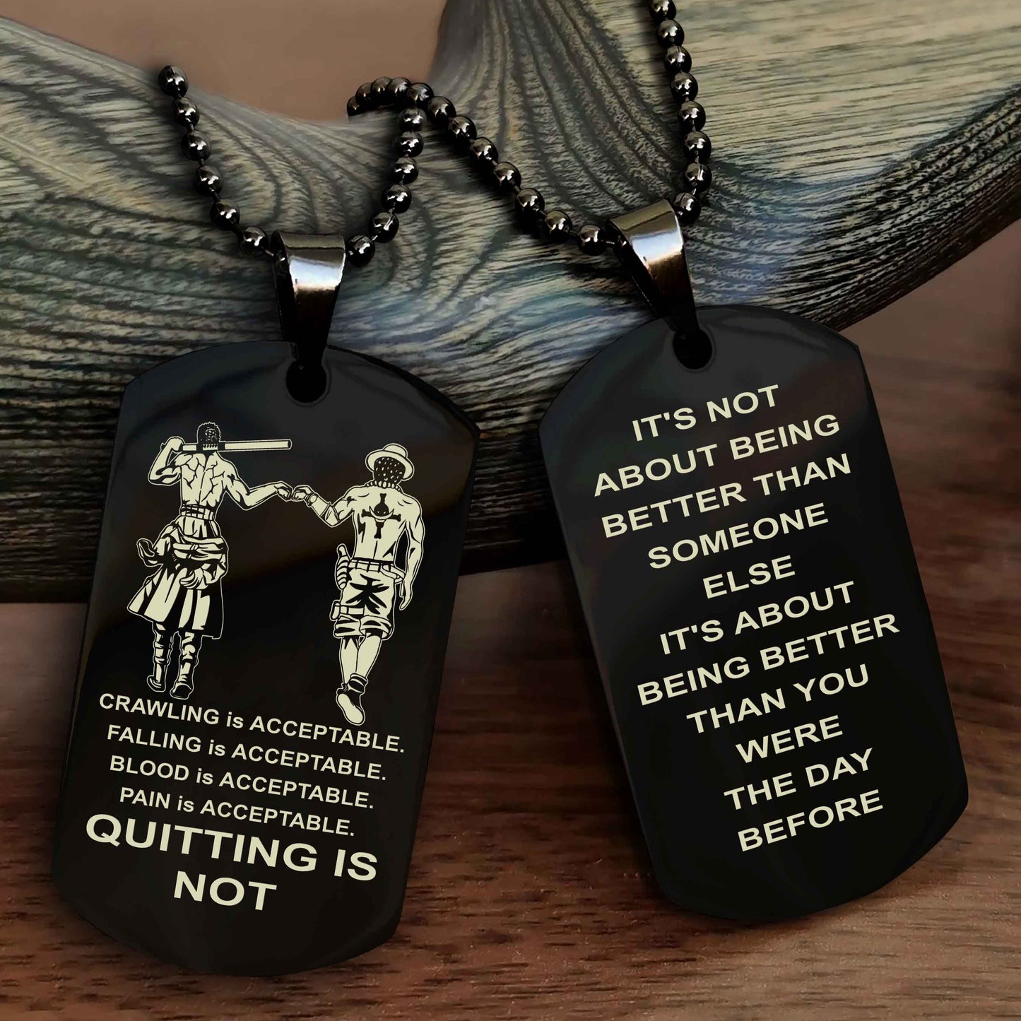 DRB Double Side Dog Tag For Your Friend Quiting Is Not - It's Not About Being Better Than Someone Else