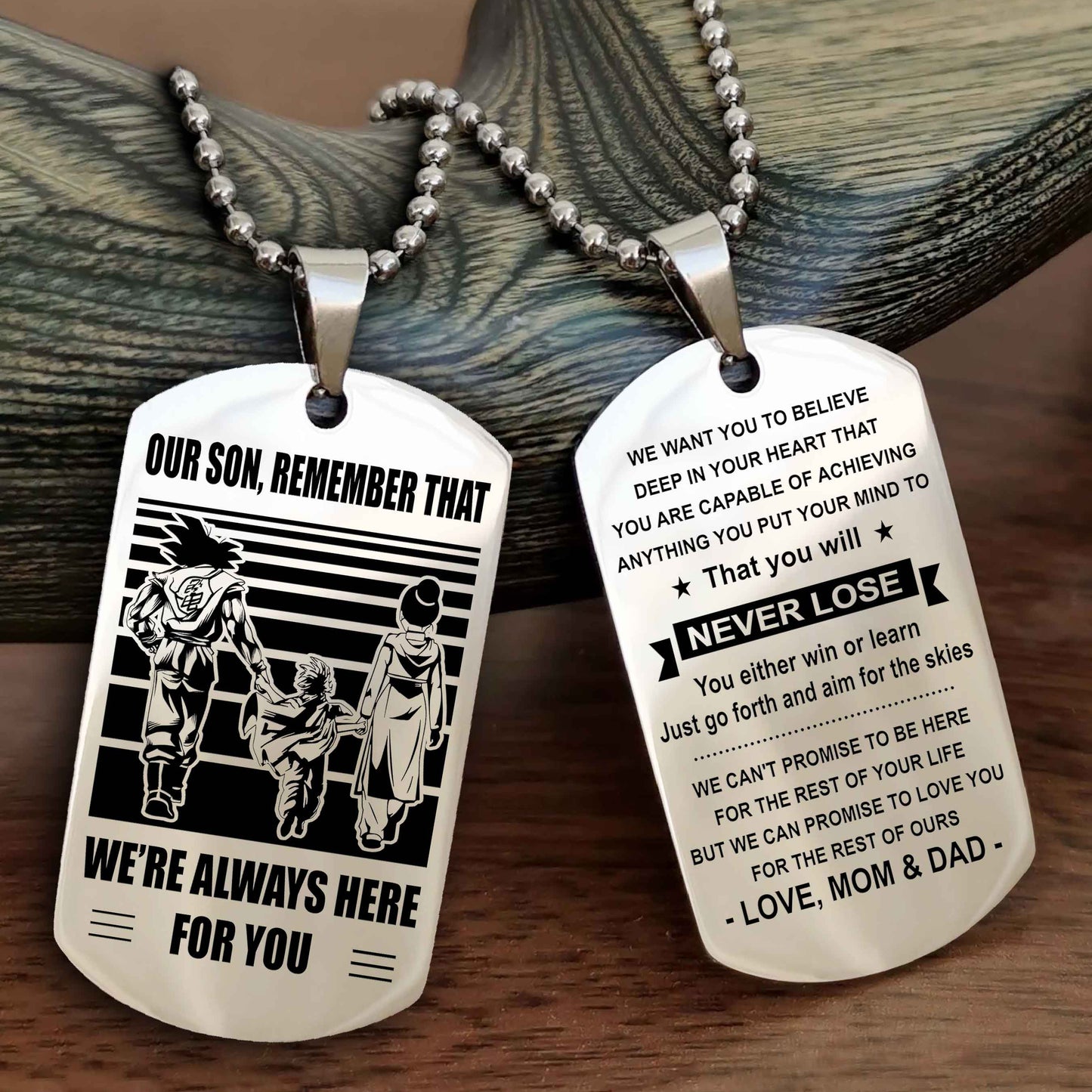 Family Double Side Dog Tag To Our Son Remember That We're Always Here For You - You Will Never Lose You Either Win Or Learn