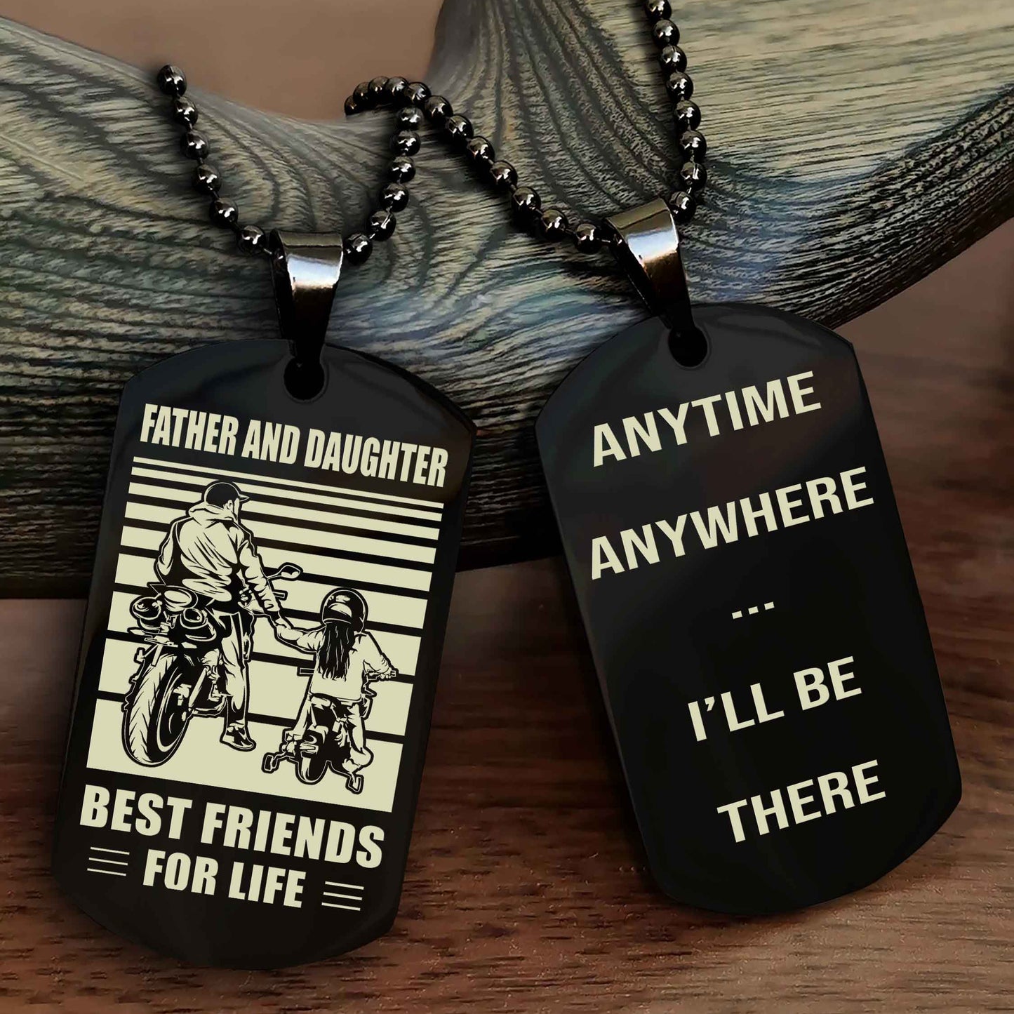 Biker Dad And Daughter (Kid) Double Side Dog Tag Best Friend For Life With Loving Message On The Back