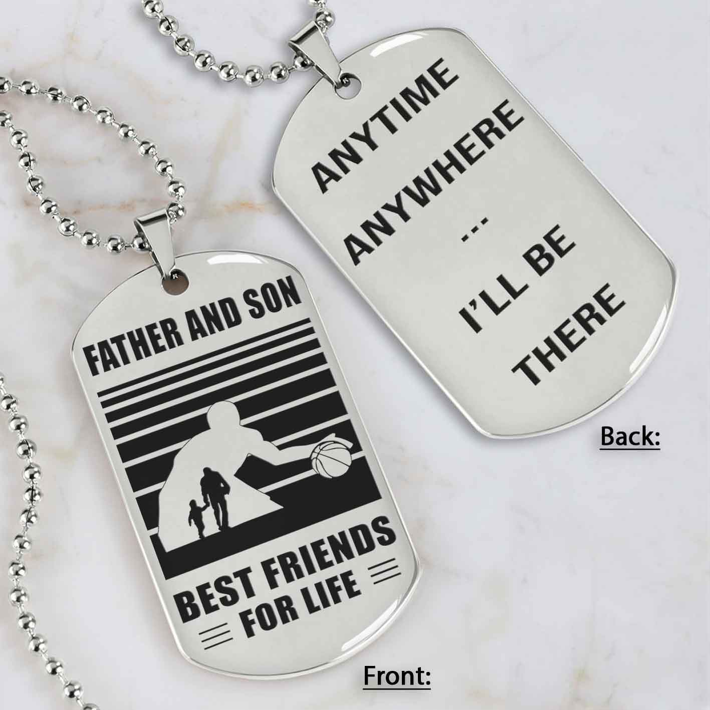 Silver Version Basketball Personalized Double Sided Dog Tag Father And Son Best Friends For Life  Message on the back side