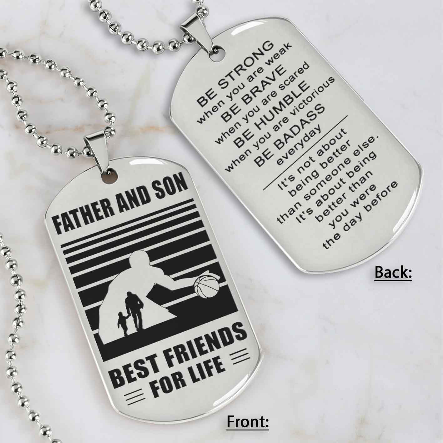 Silver Version Basketball Personalized Double Sided Dog Tag Father And Son Best Friends For Life  Message on the back side