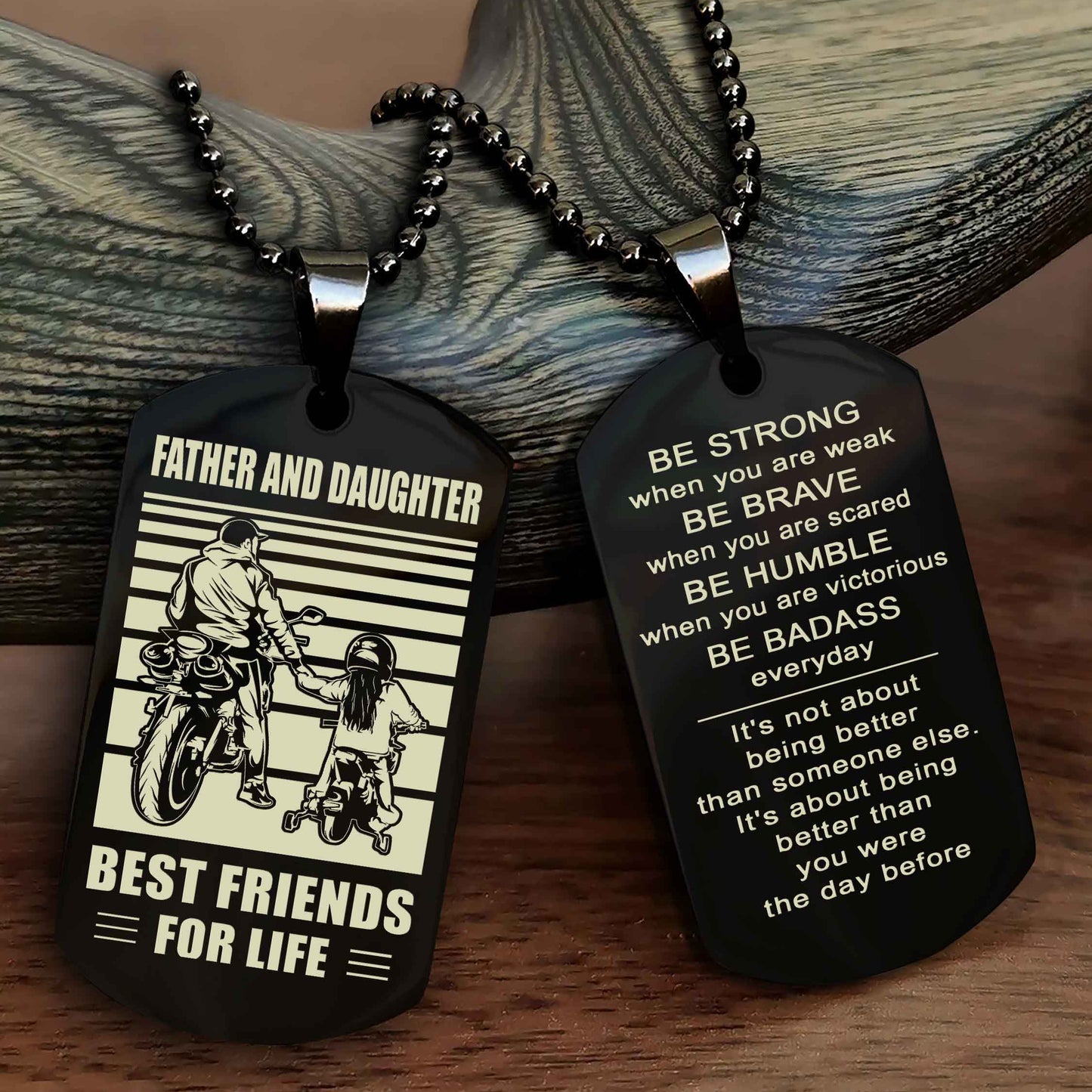 Biker Dad And Daughter (Kid) Double Side Dog Tag Best Friend For Life With Loving Message On The Back