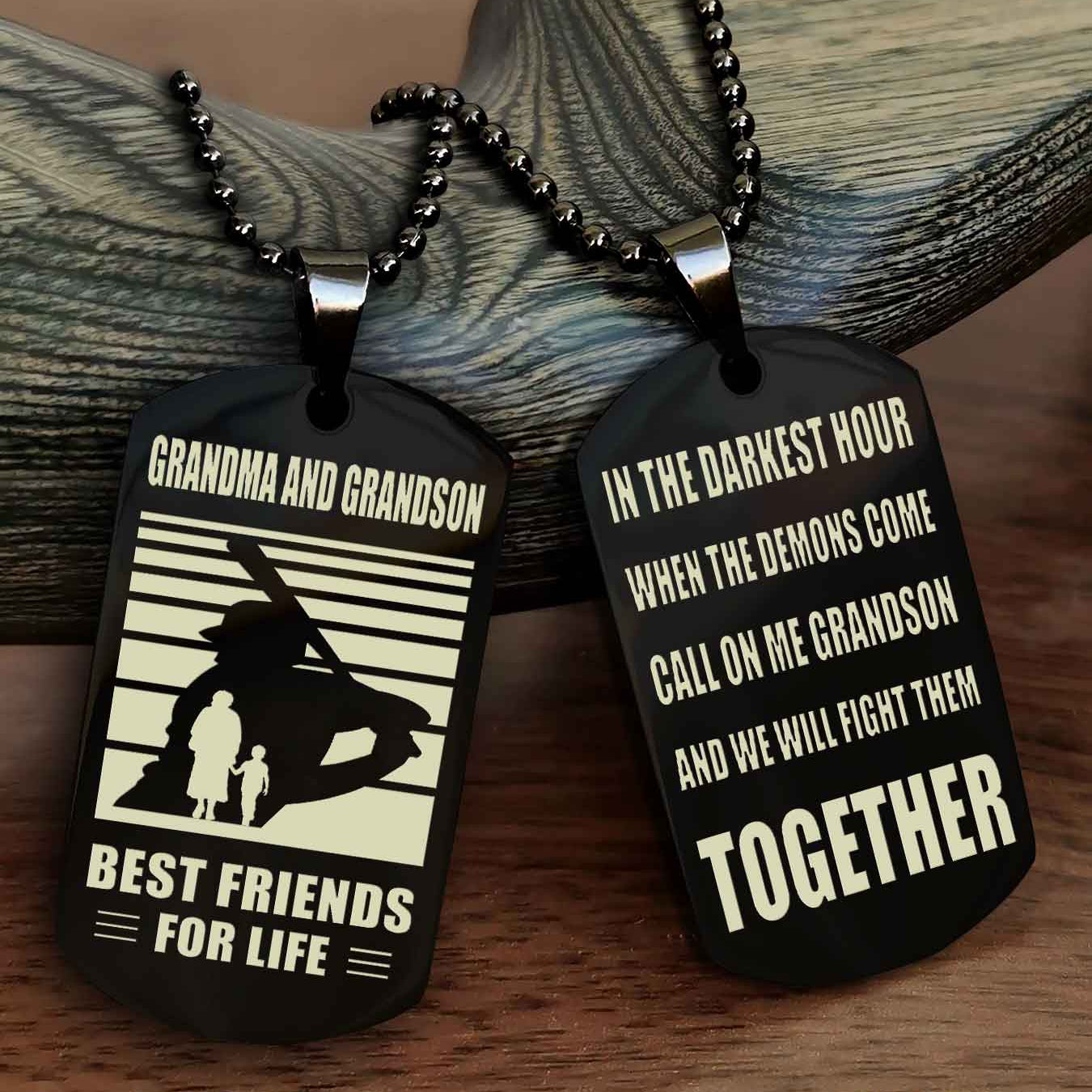 Sport Personalized Double Sided Dog Tag Grandpa And Grandson Best Friend For Life - Call On Me Grandson And We Will Fight Them Together
