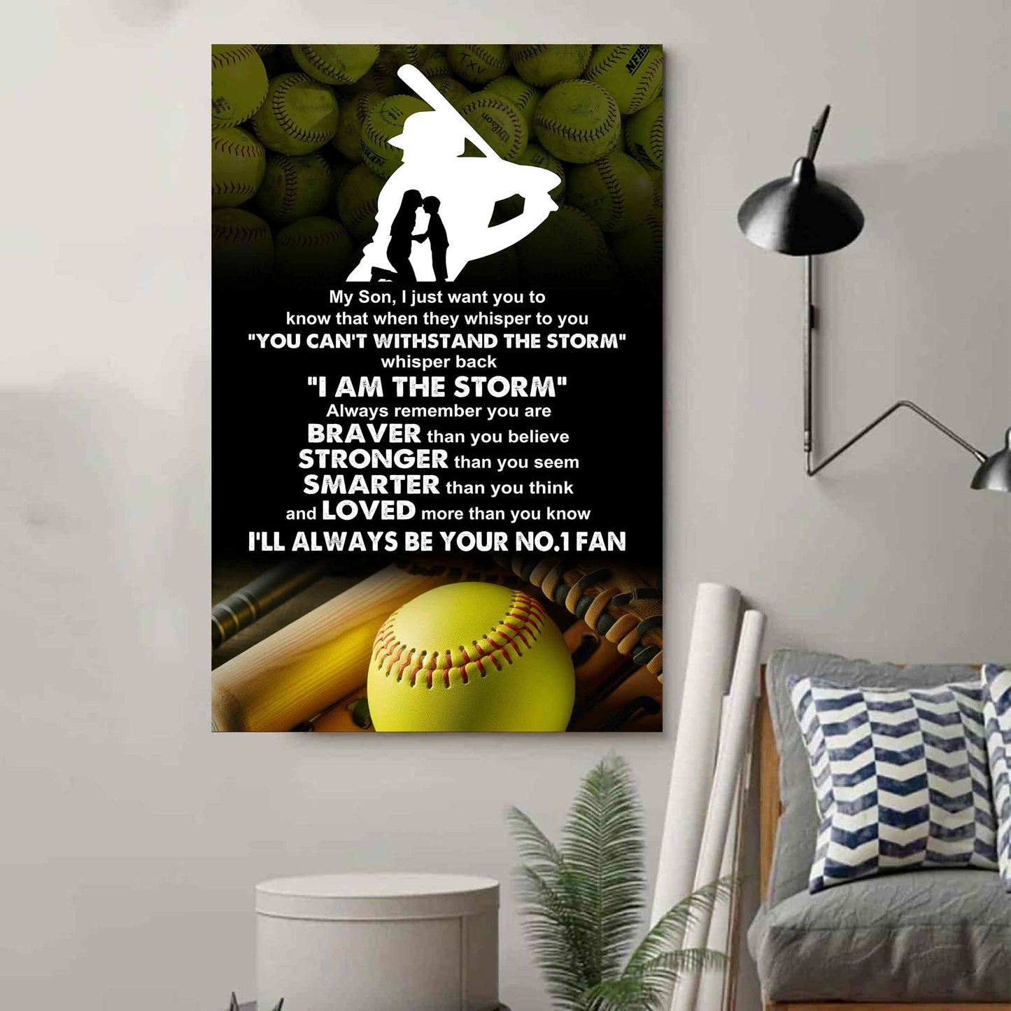 Baseball Poster Canvas Mom To Son - Whisper Back I Am The Storm I Will Always Your No 1 Fan