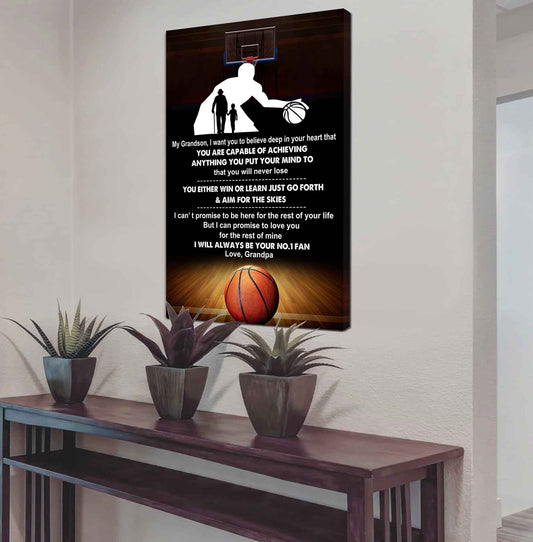 Sport Basketball Poster Canvas Granpa To Grandson - That You Will Never Lose You Either Win Or Learn I Will Always Your No 1 Fan
