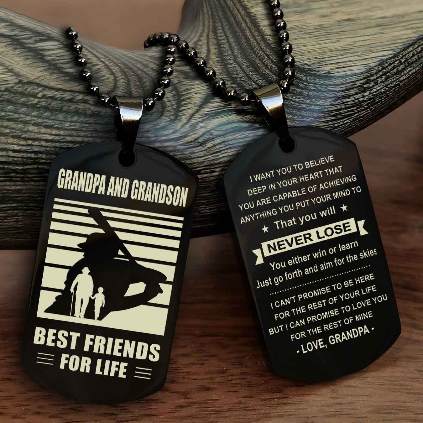 Sport Personalized Double Sided Dog Tag Grandpa And Grandson Best Friend For Life - You Will Never Lose You Either Win Or Learn