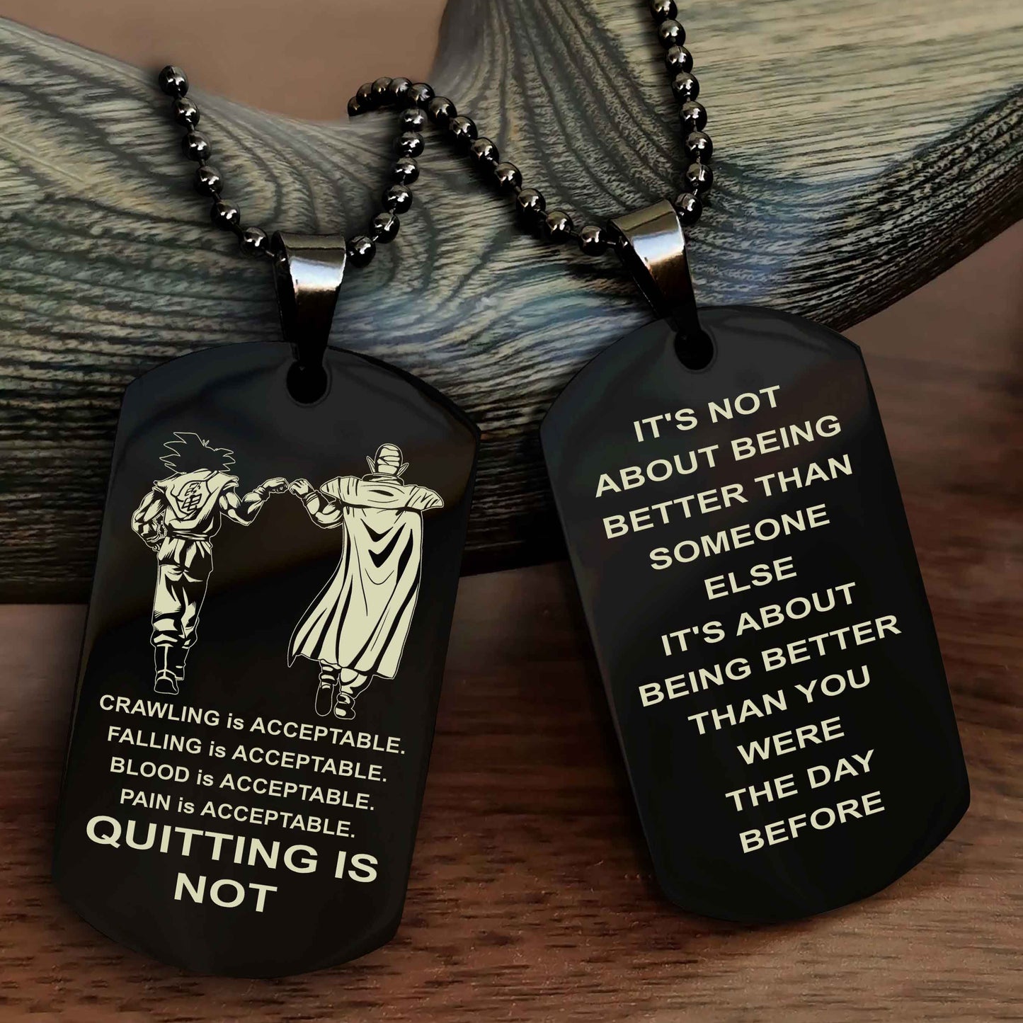 DRB Double Side Dog Tag For Your Friend Quiting Is Not - It's Not About Being Better Than Someone Else