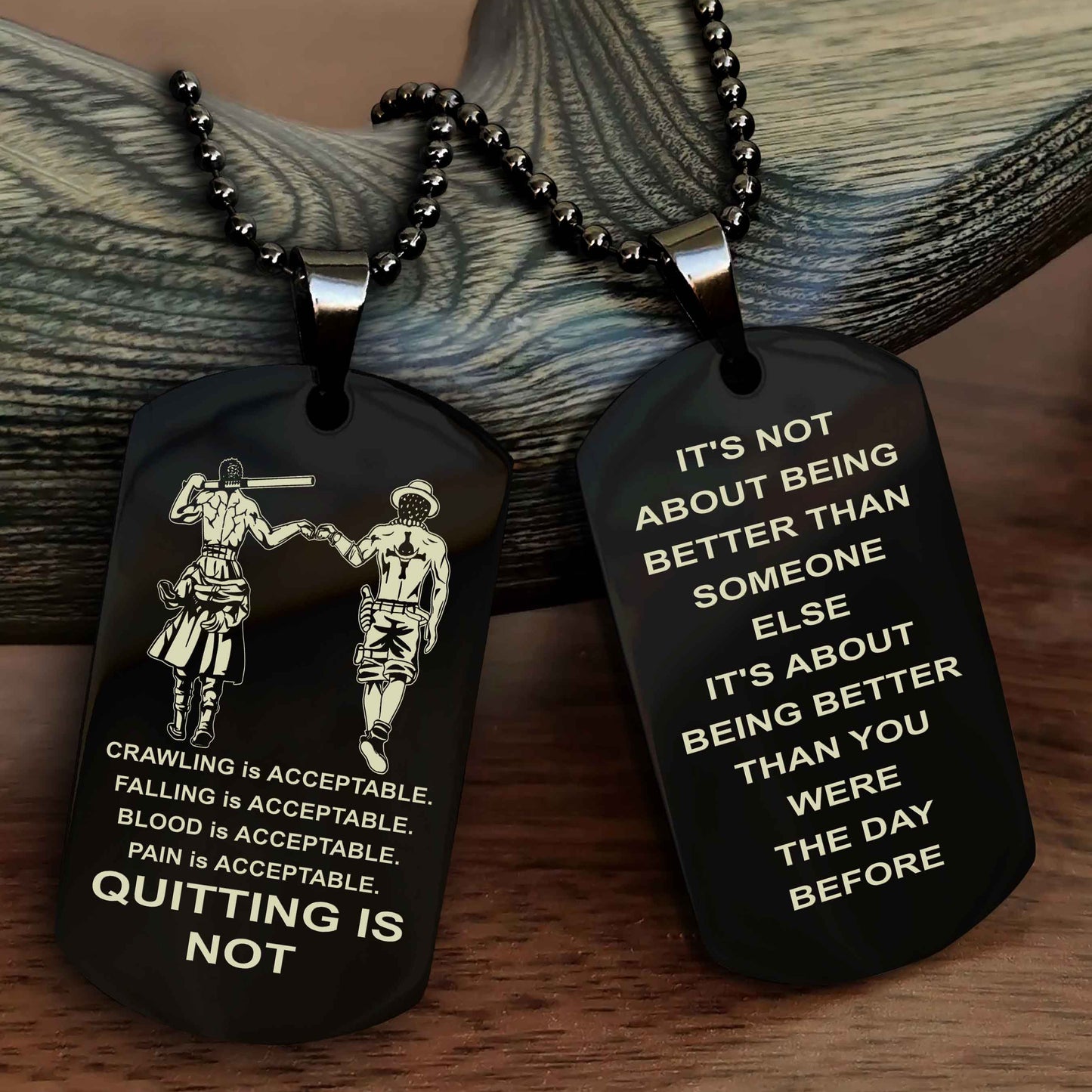 DRB Double Side Dog Tag For Your Friend Quiting Is Not - It's Not About Being Better Than Someone Else
