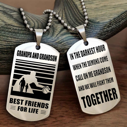 Sport Personalized Double Sided Dog Tag Grandpa And Grandson Best Friend For Life - Call On Me Grandson And We Will Fight Them Together