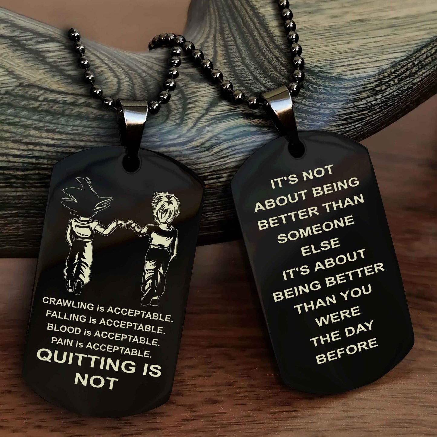 DRB Double Side Dog Tag For Your Friend Quiting Is Not - It's Not About Being Better Than Someone Else