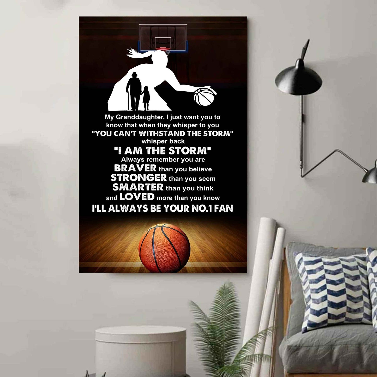Baketball Poster Canvas Grandpa To Granddaughter - Whisper Back I Am The Storm I Will Always Your No 1 Fan