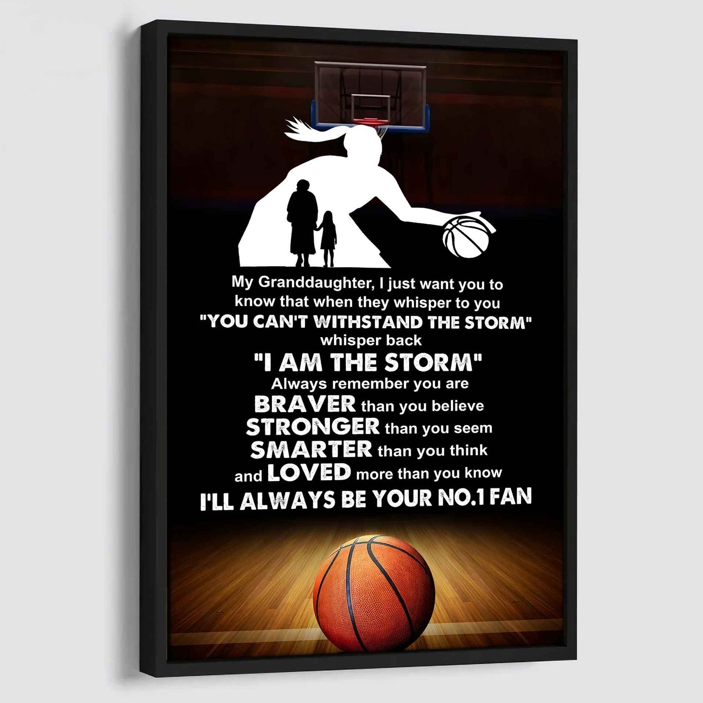 Baketball Poster Canvas Grandma To Granddaughter - Whisper Back I Am The Storm I Will Always Your No 1 Fan
