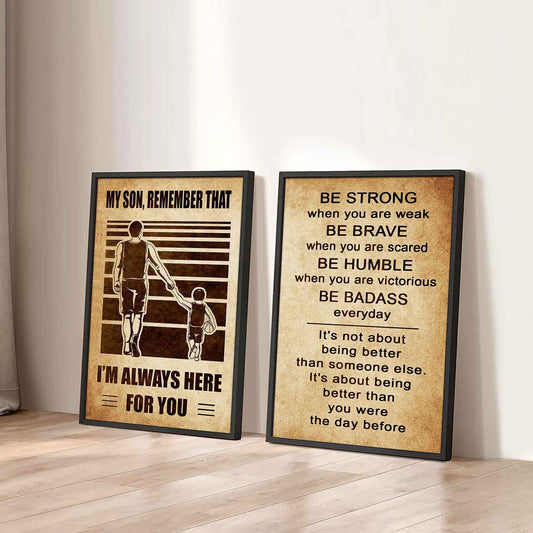 Combo 2 Sport Poster Canvas My Son Remember That - Be Strong When You Are Weak Be Brave When You Are Scared Be Badass Everyday