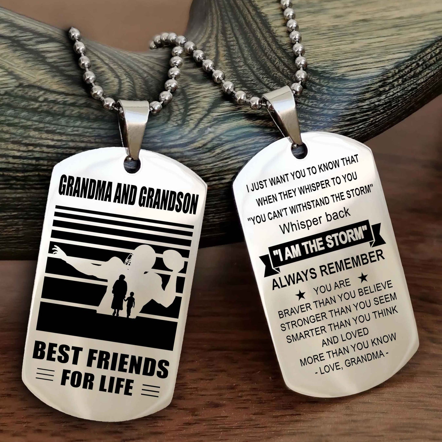 Sport Personalized Double Sided Dog Tag Grandpa And Grandson Best Friend For Life - Whisper Back I'm The Storm
