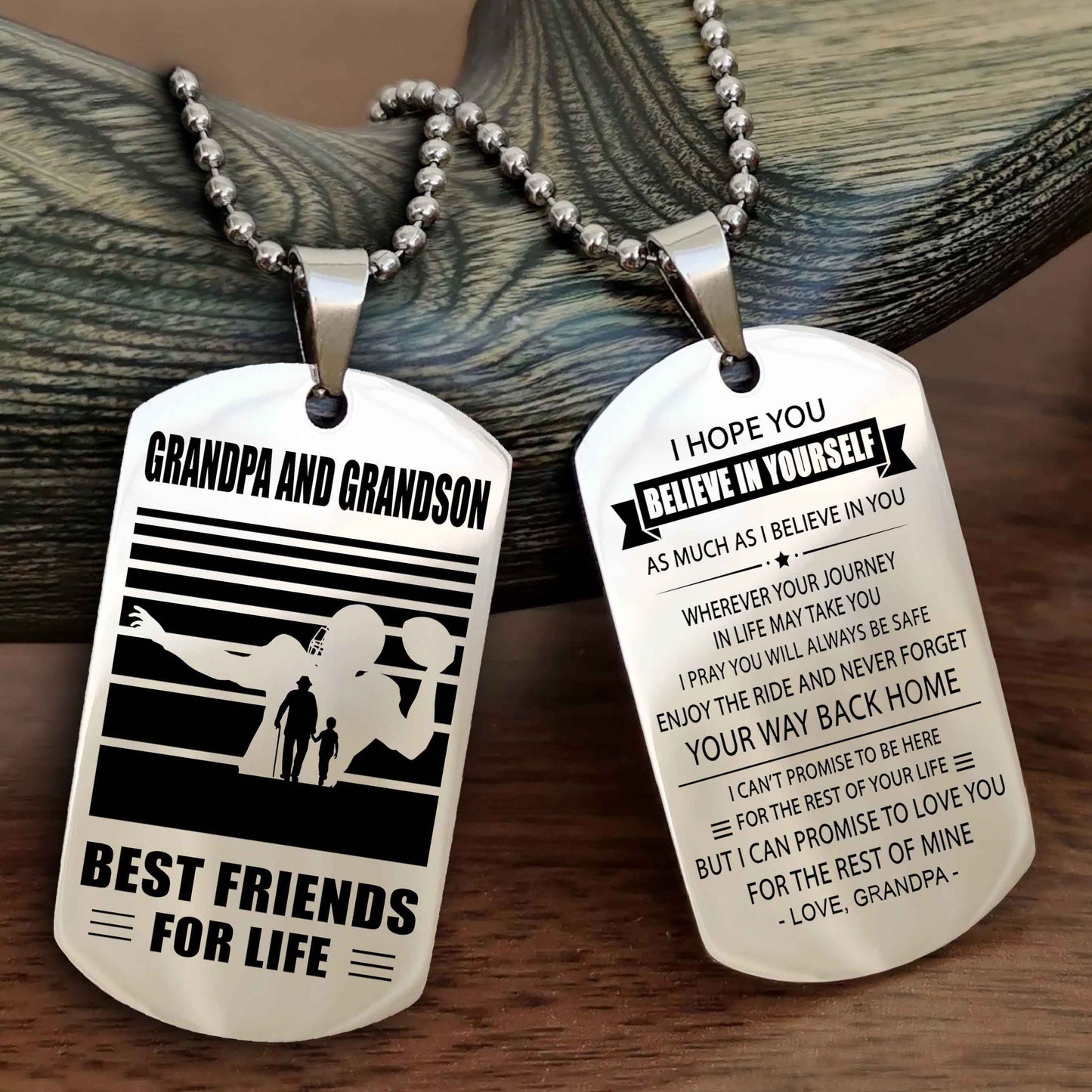 Sport Personalized Double Sided Dog Tag Grandpa And Grandson Best Friend For Life - Never Forget Your Way Back Home I Belive In You