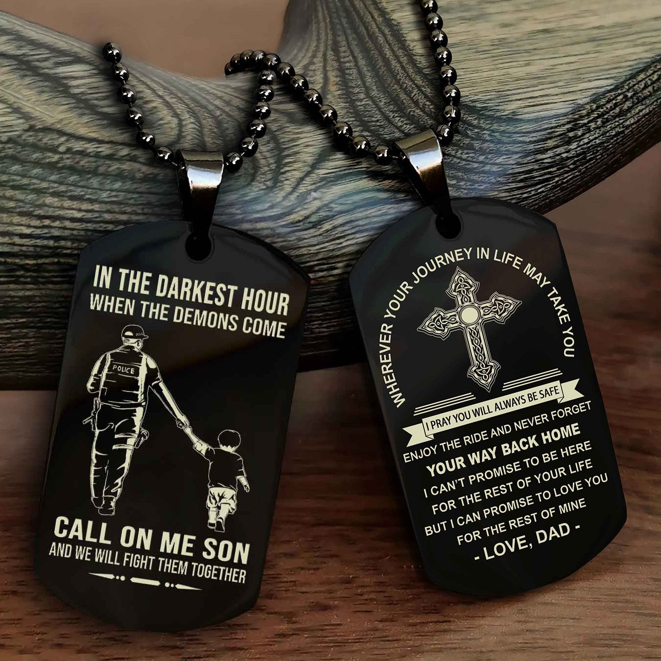 DRB Double Sided Cross Dog Tag Call On Me Son - Gift For Son From Dad Your Way Back Home