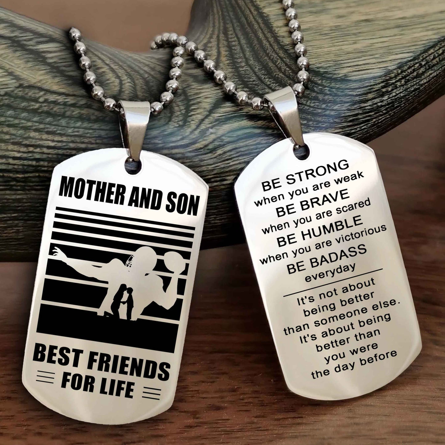 Sport Personalized Double Sided Dog Tag Father And Son Best Friend For Life - Be Strong When You Are Weak Be Badass Everyday