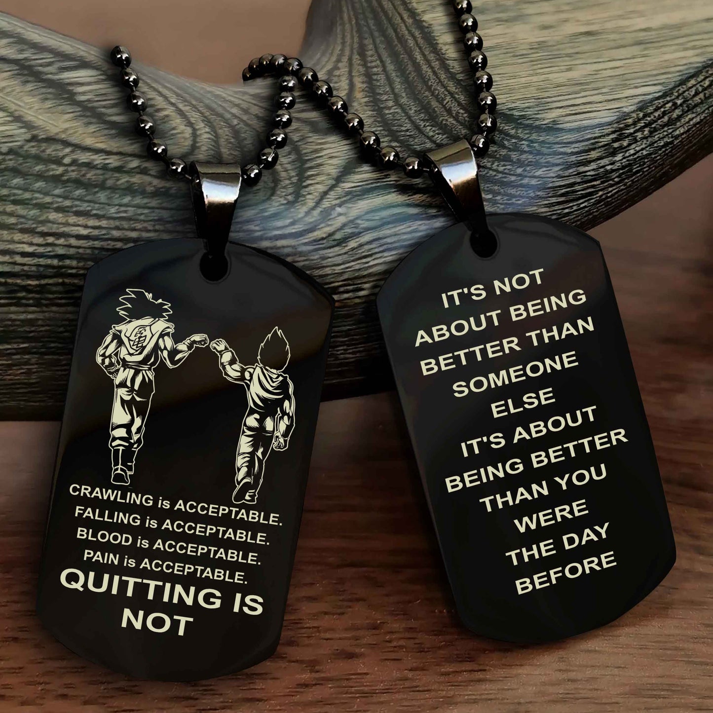 DRB Double Side Dog Tag For Your Friend Quiting Is Not - It's Not About Being Better Than Someone Else