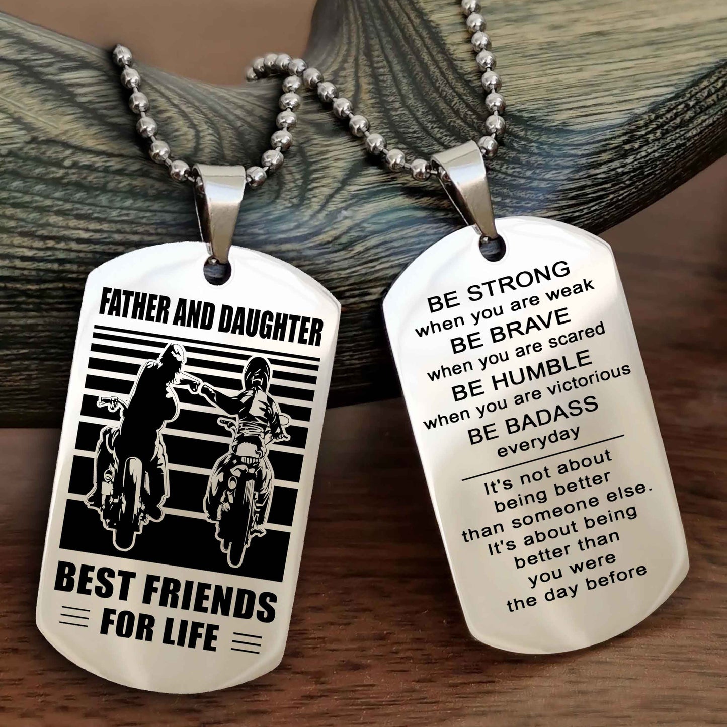 Biker Dad And Daughter Double Side Dog Tag Best Friend For Life With Loving Message On The Back