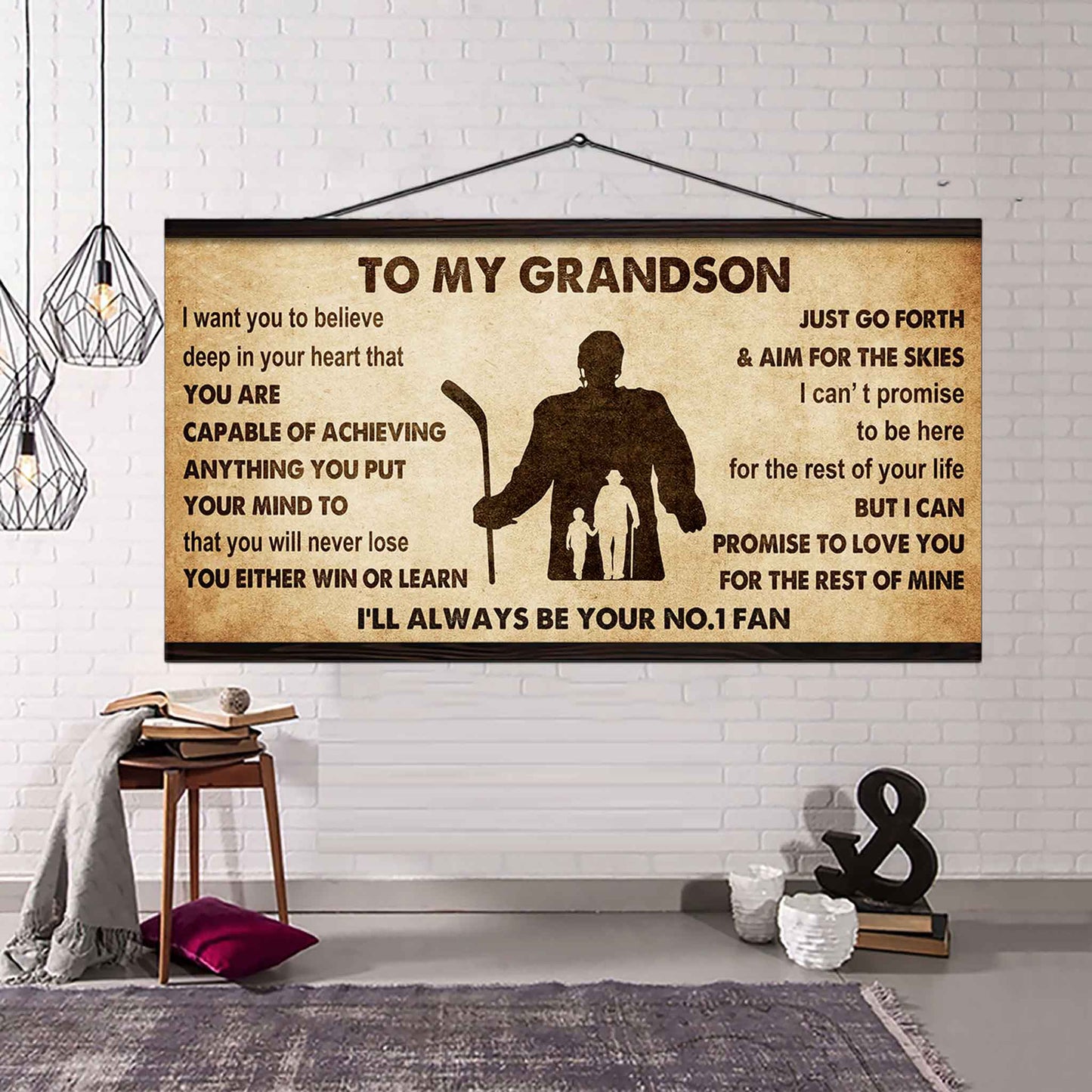 Personalized Sport Poster Canvas I'll Be Your No 1 Fan Grandpa To Grandson - You Will Never Lose You Either Win Or Learn
