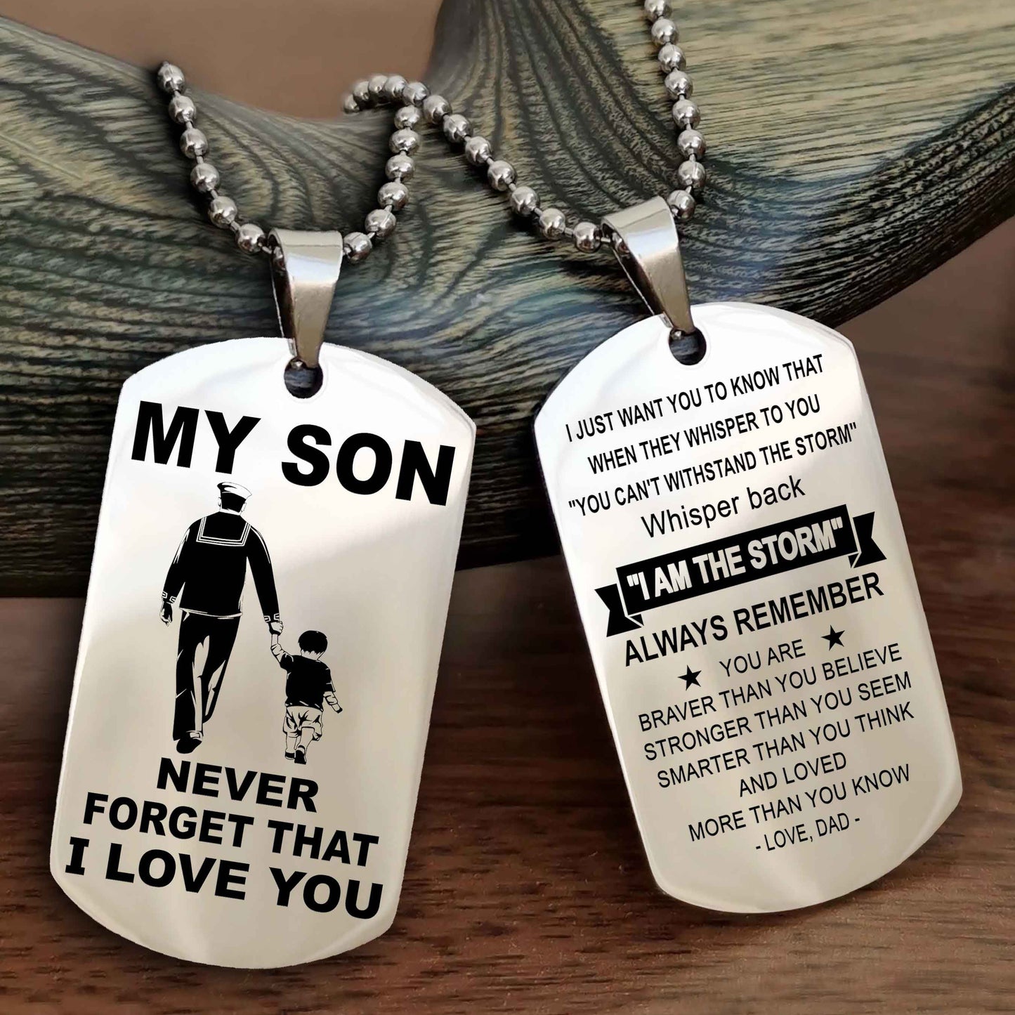 DRB Double Sided Dog Tag To My Son Never Forget That I Love You New Version - Whisper Back I'm The Storm