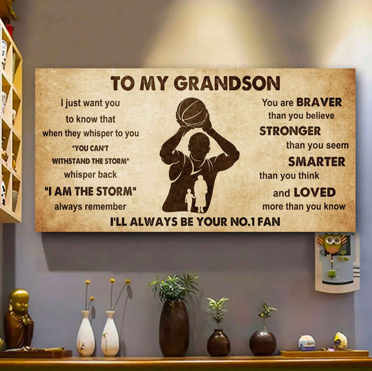 Personalized Sport Poster Canvas I'll Be Your No 1 Fan Grandma To Grandson - Whisper Back I'm The Storm