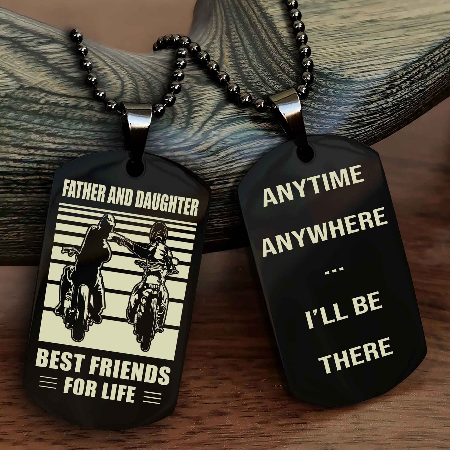 Biker Dad And Daughter Double Side Dog Tag Best Friend For Life With Loving Message On The Back