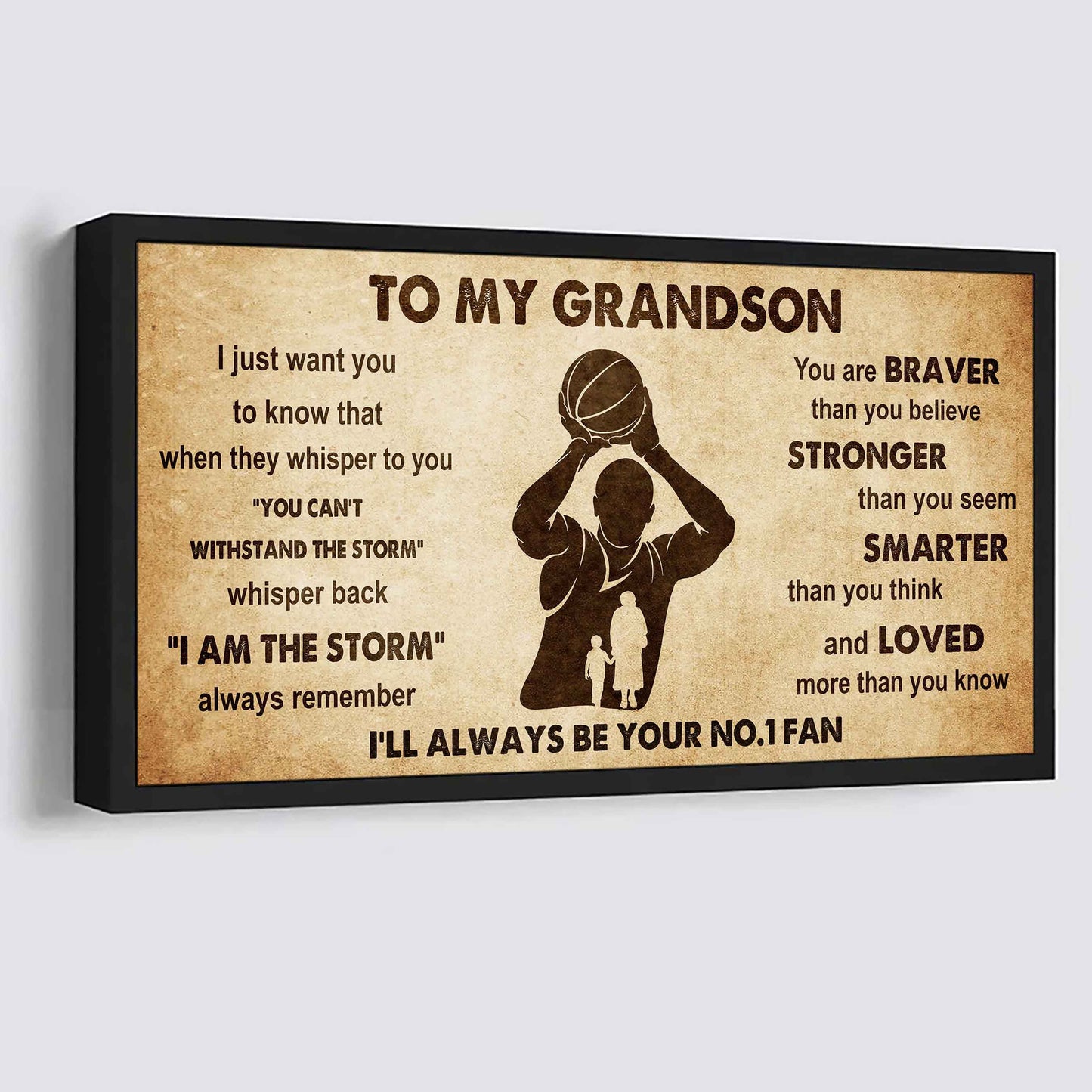 Personalized Sport Baseball Poster Canvas I'll Be Your No 1 Fan Grandma To Grandson - Whisper Back I'm The Storm