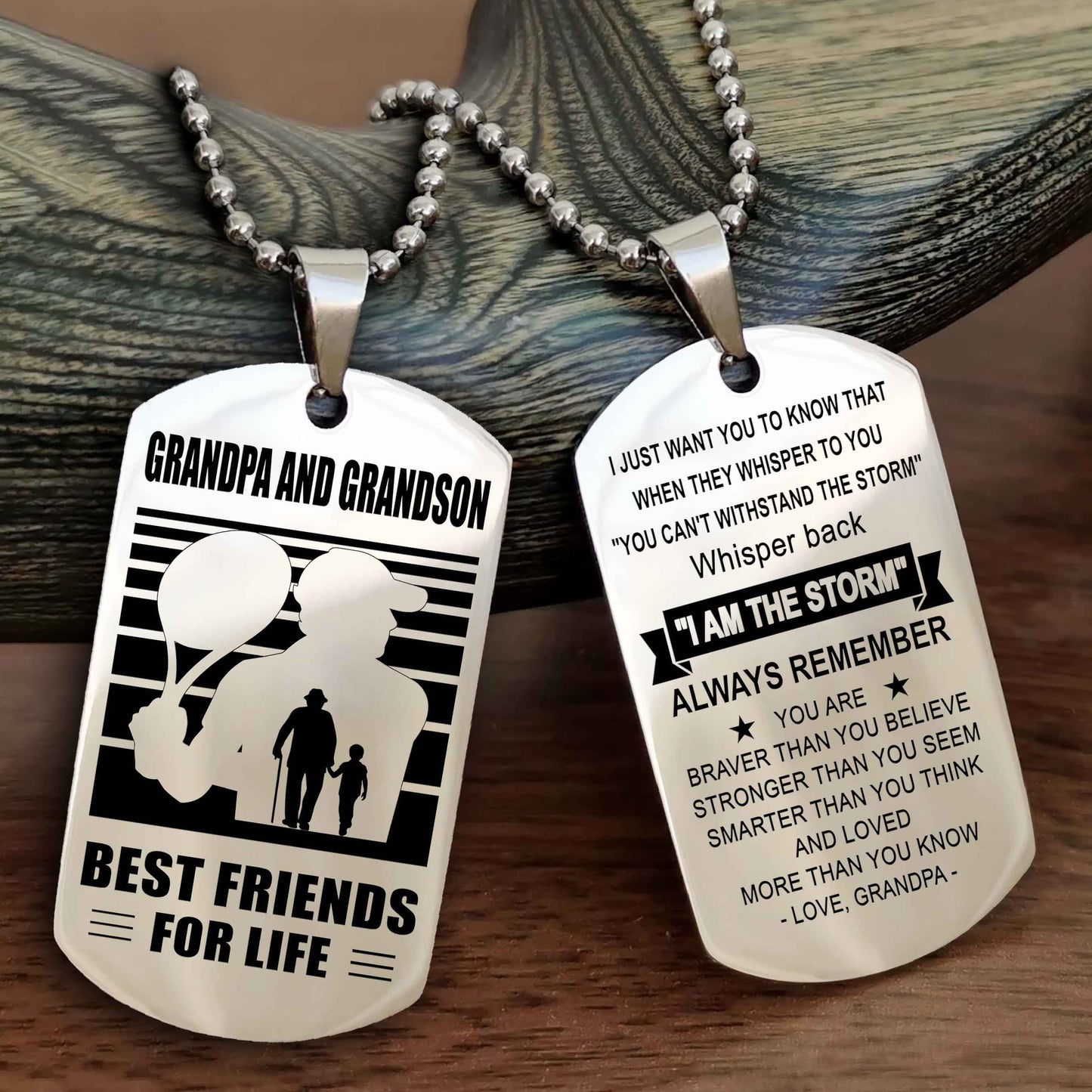 Sport Personalized Double Sided Dog Tag Grandpa And Grandson Best Friend For Life - Whisper Back I'm The Storm