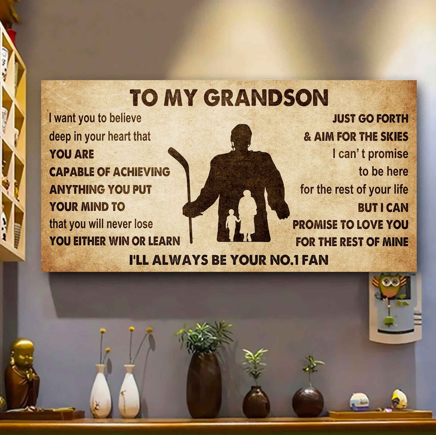 Personalized Sport Baseball Poster Canvas I'll Be Your No 1 Fan Grandma To Grandson - You Will Never Lose You Either Win Or Learn