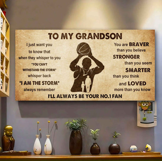 Personalized Sport Poster Canvas I'll Be Your No 1 Fan Grandpa To Grandson - Whisper Back I'm The Storm