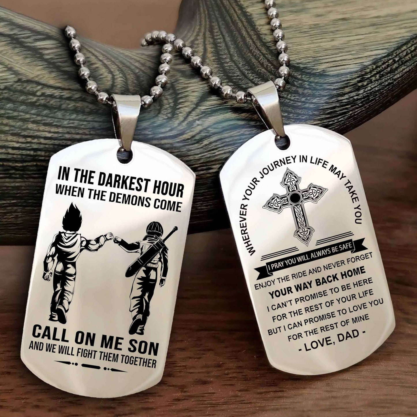 DRB Double Sided Cross Dog Tag Call On Me Son - Gift For Son From Dad Your Way Back Home