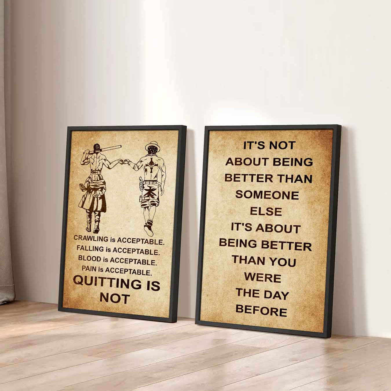 Combo 2 DRB Poster Canvas Quitting Is Not - It's Not About Being Better Than Someone Else It's About Being Better Than You Were The Day Before
