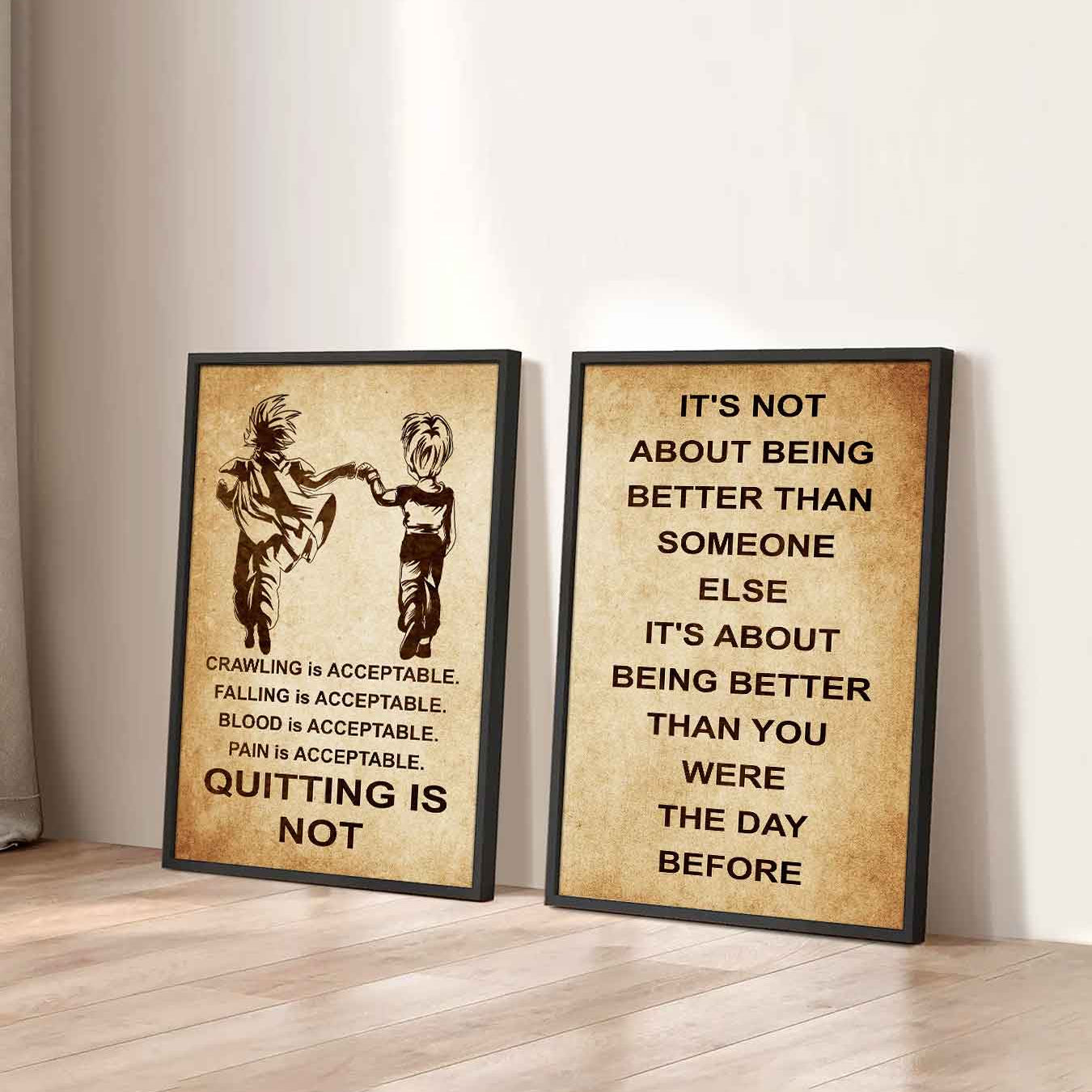 Combo 2 DRB Poster Canvas Quitting Is Not - It's Not About Being Better Than Someone Else It's About Being Better Than You Were The Day Before