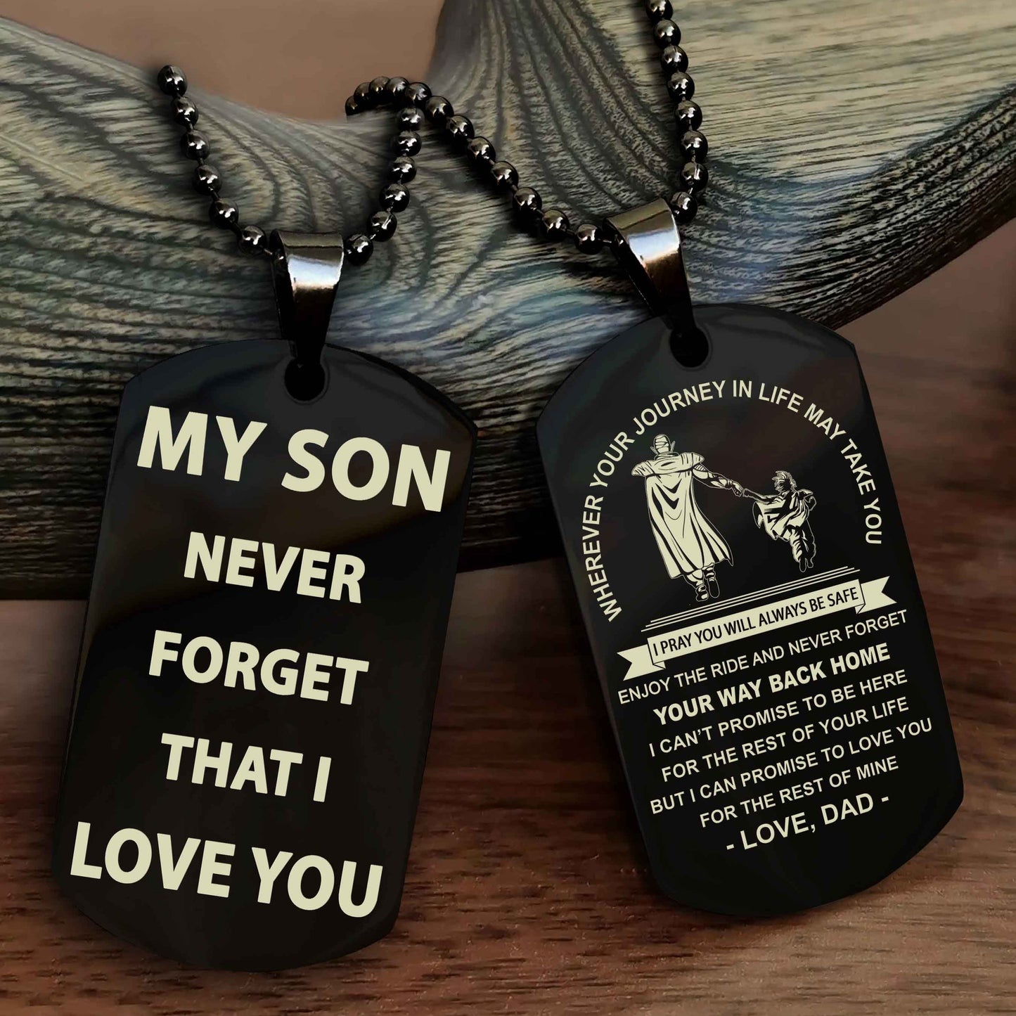 Biker Double Sided Dog Tag To My Son Never Forget That I Love You - Gift For Son Never Forget Your Way Back Home