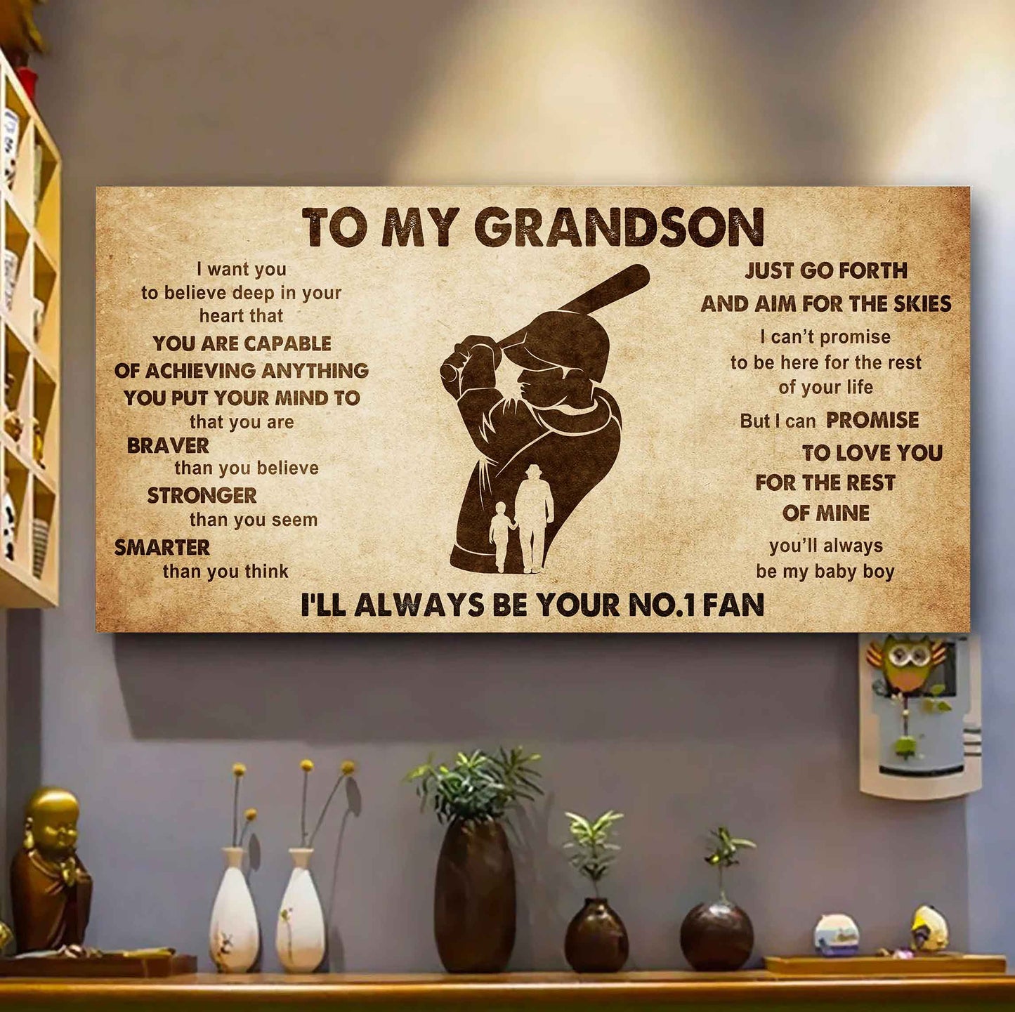 Personalized Sport Poster Canvas I'll Be Your No 1 Fan Grandpa To Grandson - That You Are Braver Than You Believe Just Go Forth