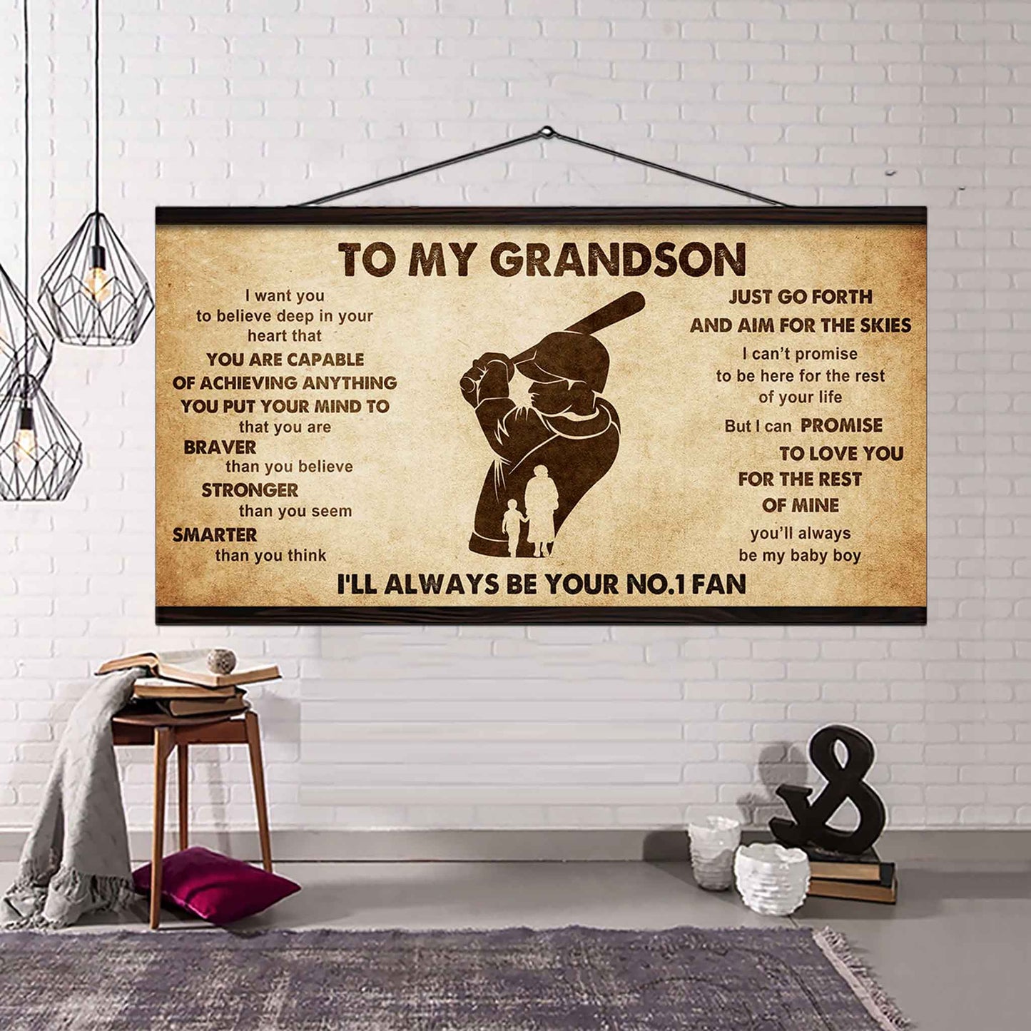 Personalized Sport Baseball Poster Canvas I'll Be Your No 1 Fan Grandma To Grandson - That You Are Braver Than You Believe Just Go Forth