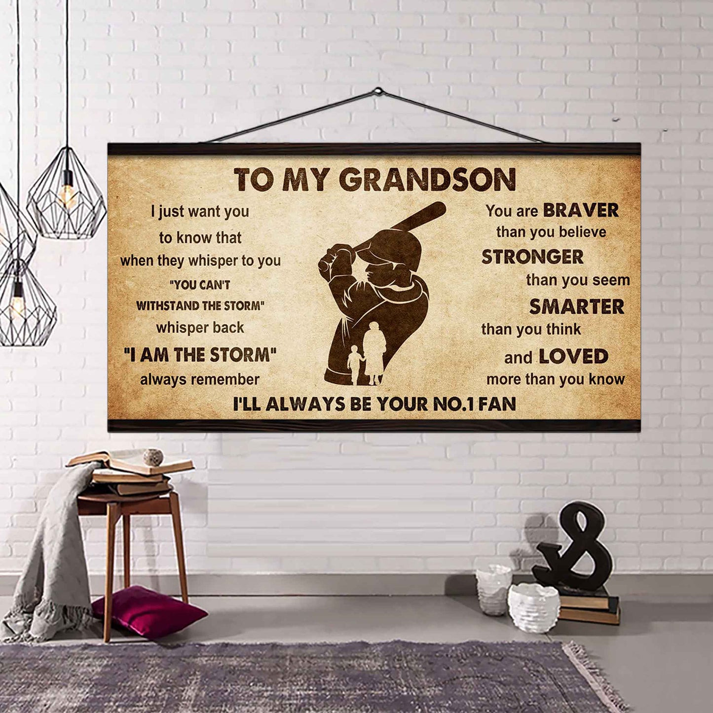 Personalized Sport Baseball Poster Canvas I'll Be Your No 1 Fan Grandma To Grandson - Whisper Back I'm The Storm