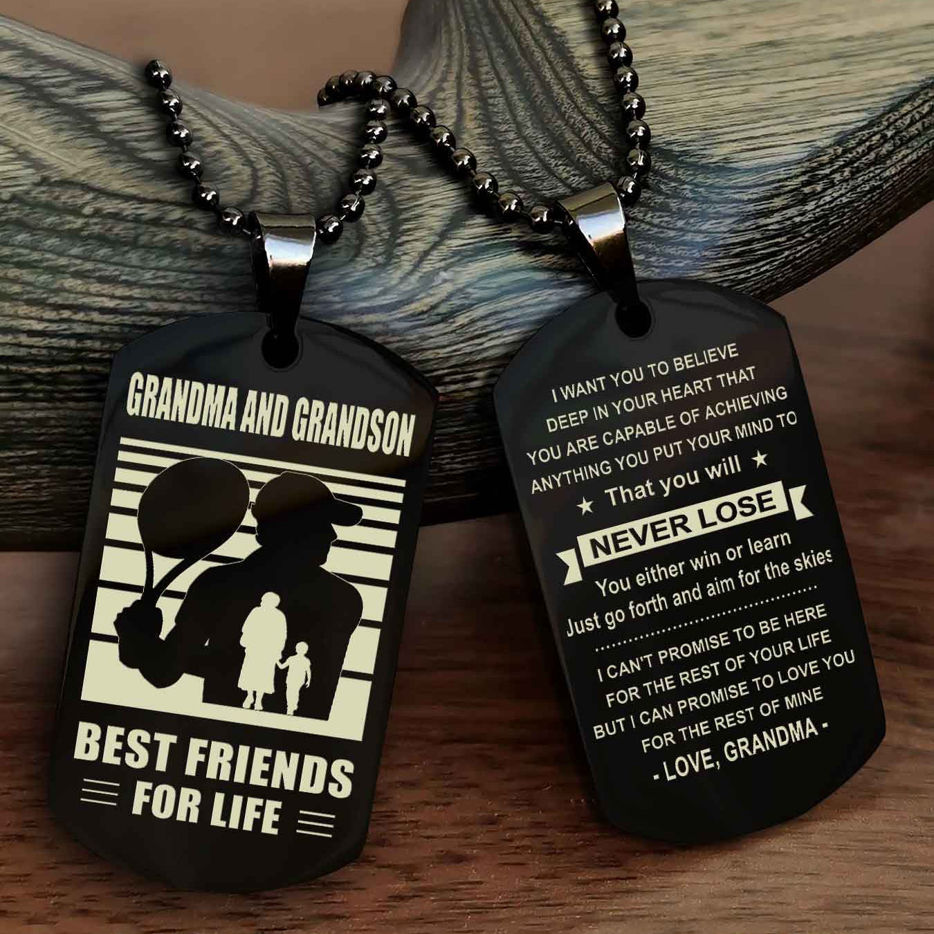Sport Personalized Double Sided Dog Tag Grandpa And Grandson Best Friend For Life - You Will Never Lose You Either Win Or Learn