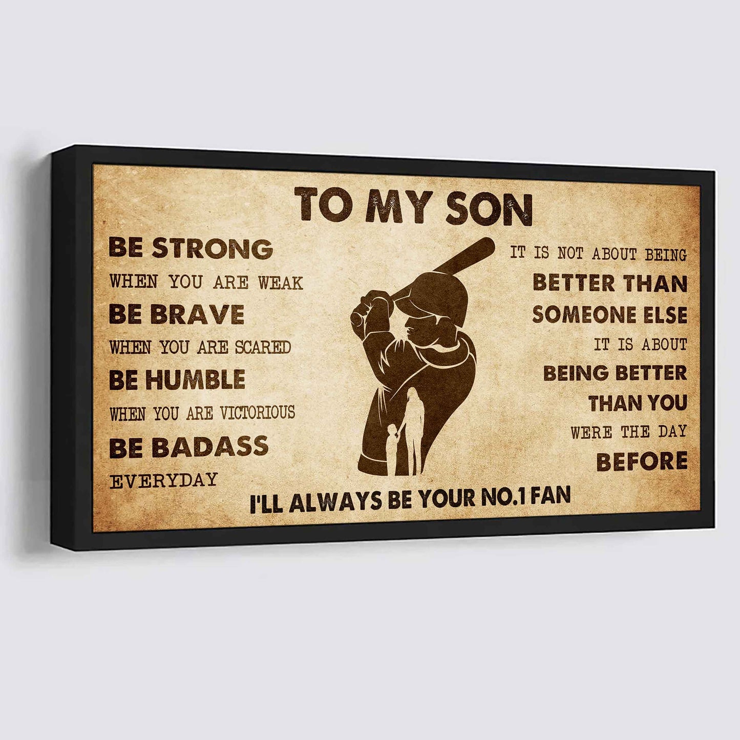 Personalized Sport Poster Canvas I'll Be Your No 1 Fan Mom To Son - Be Strong When You Are Weak Be Badass Everyday