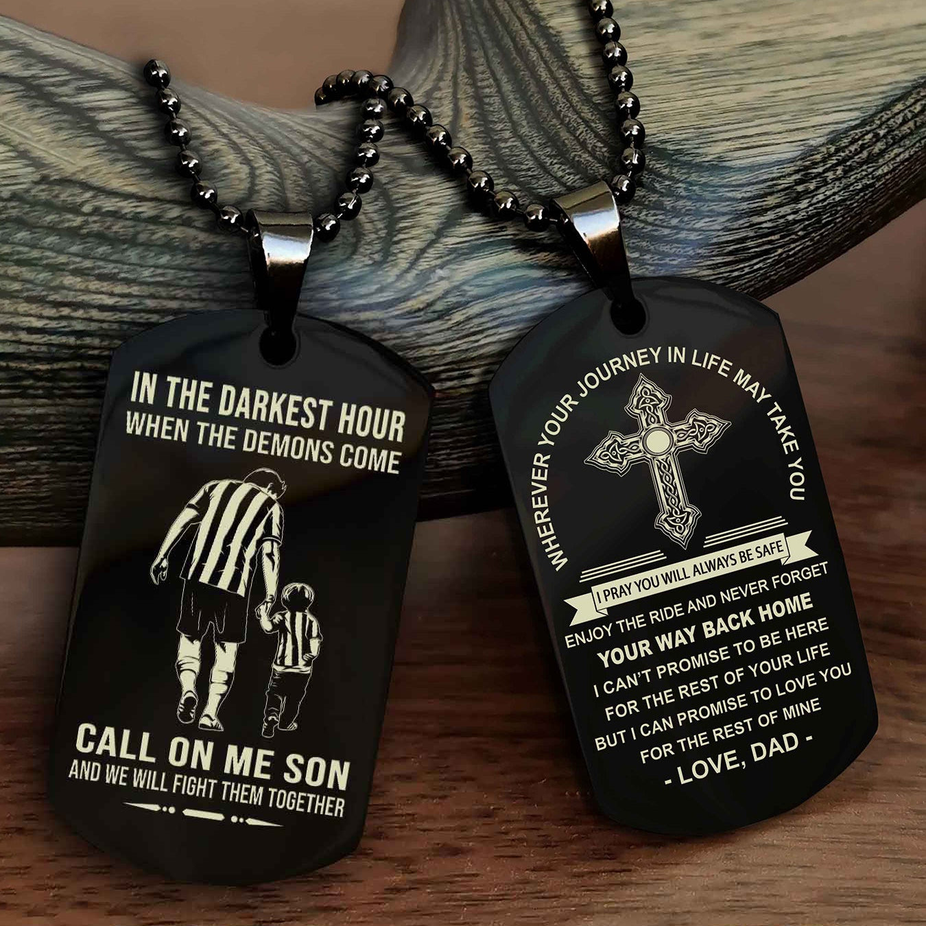 DRB Double Sided Cross Dog Tag Call On Me Son - Gift For Son From Dad Your Way Back Home