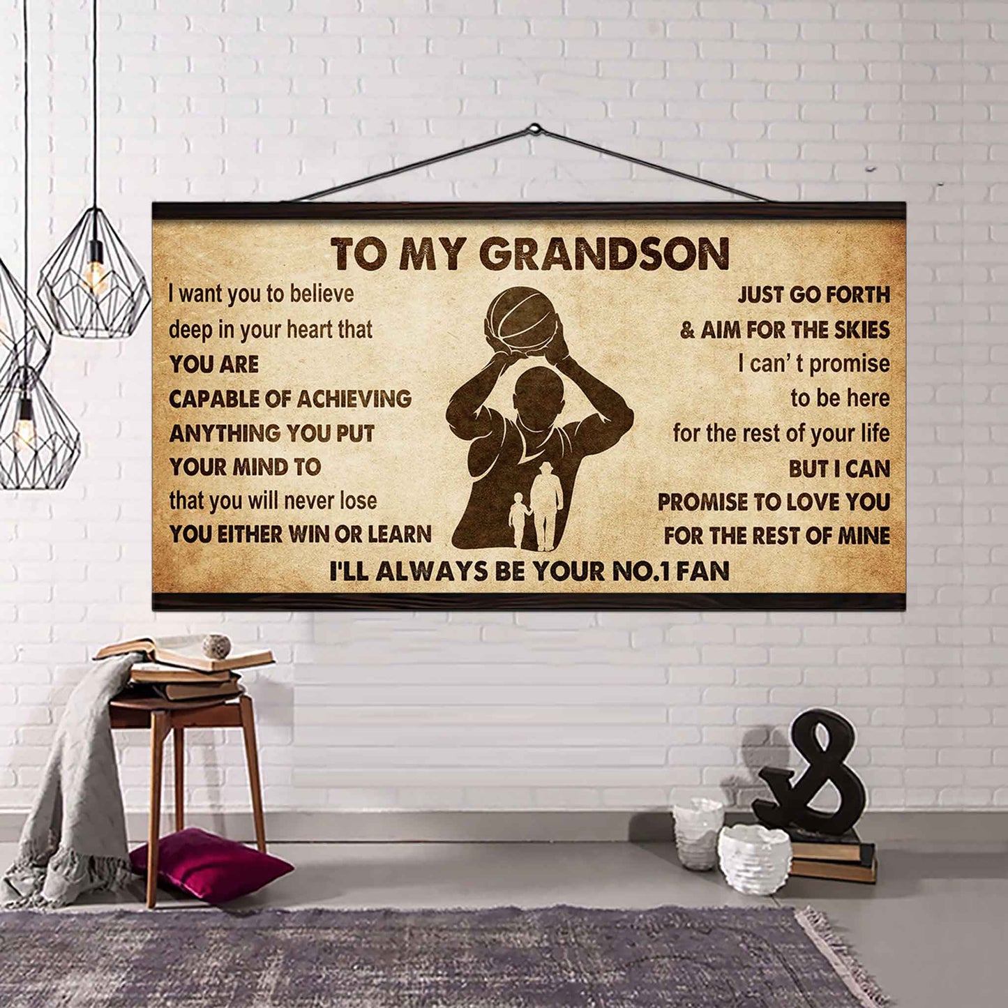 Personalized Sport Poster Canvas I'll Be Your No 1 Fan Grandpa To Grandson - You Will Never Lose You Either Win Or Learn