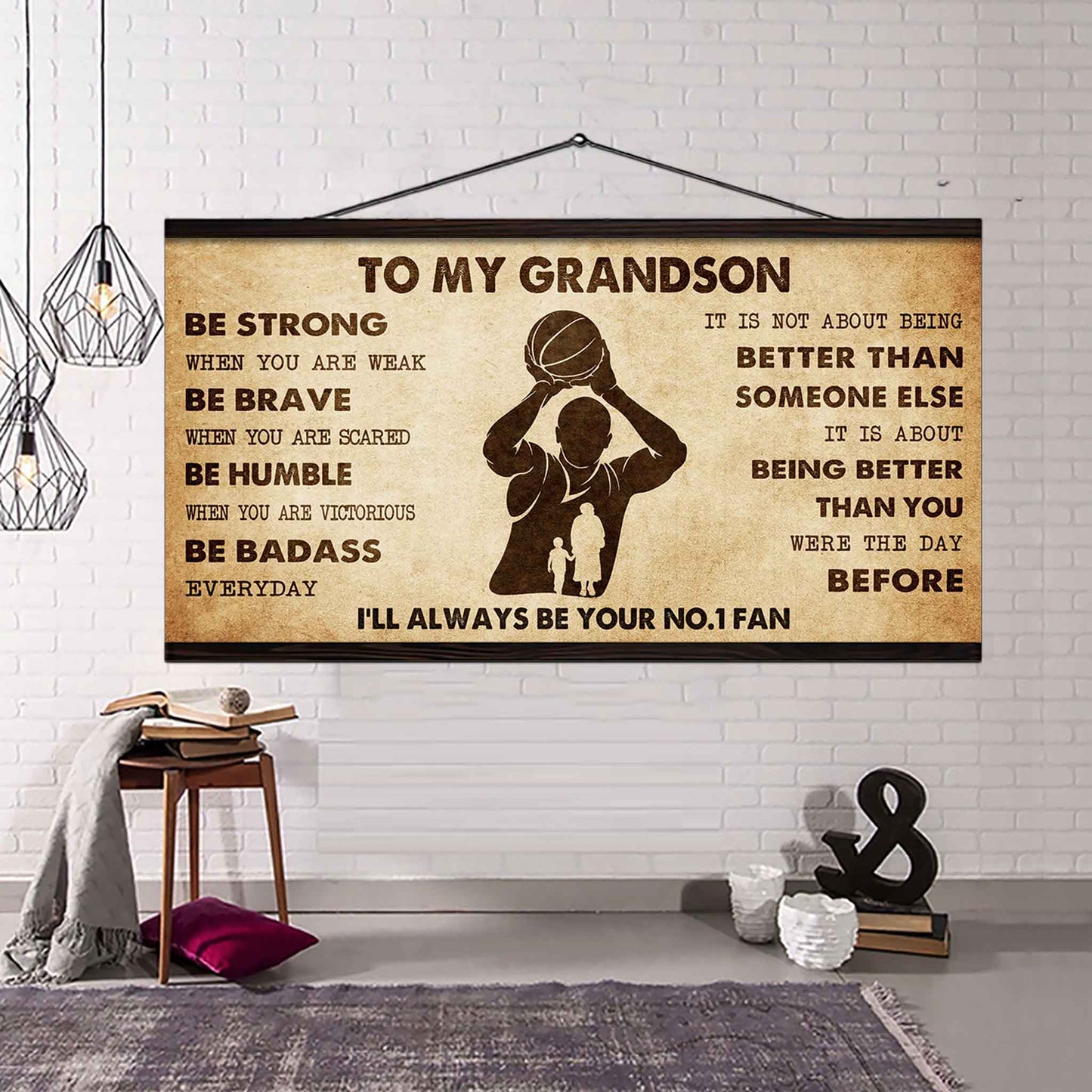 Personalized Sport Baseball Poster Canvas I'll Be Your No 1 Fan Grandma To Grandson - Be Strong When You Are Weak Be Badass Everyday