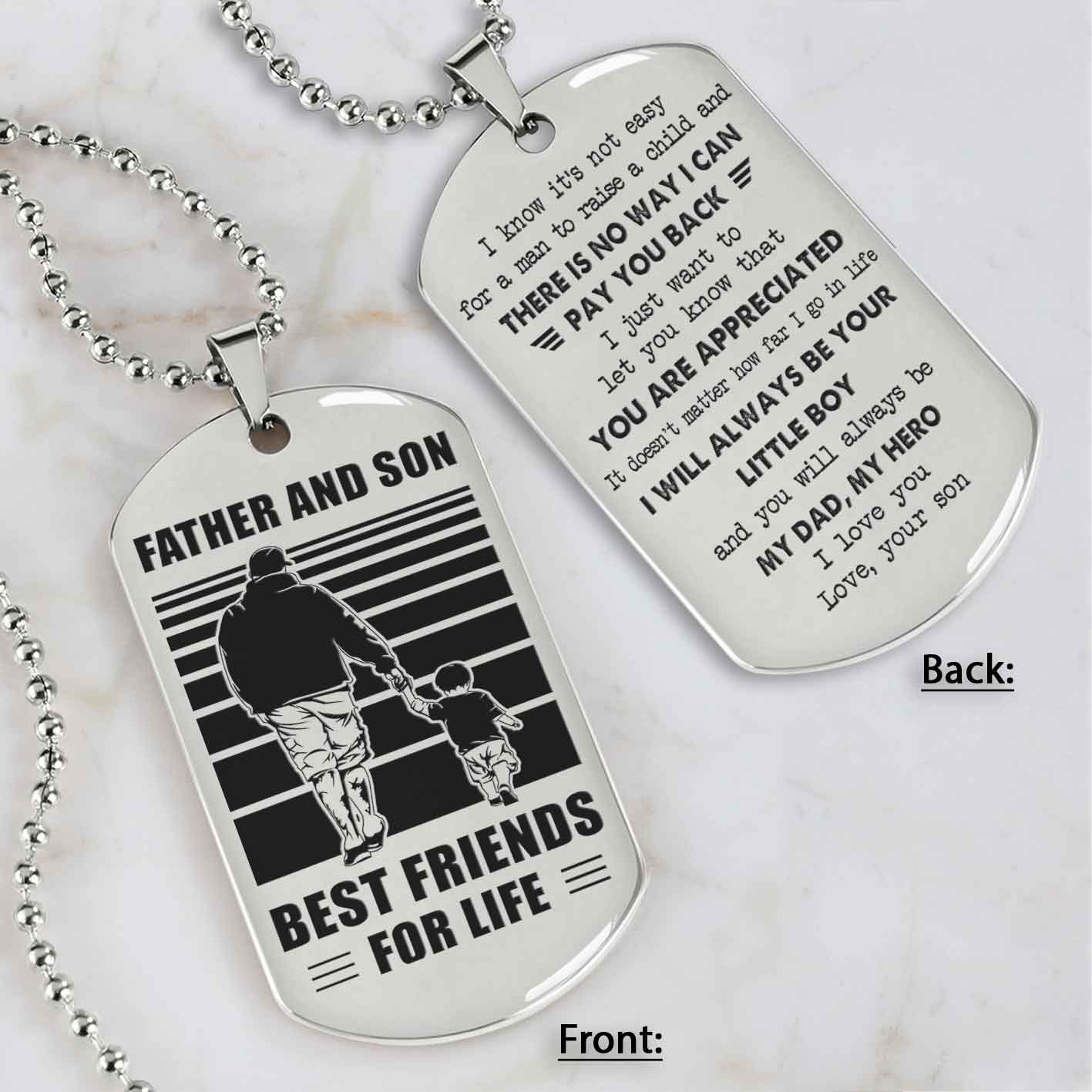 Customized Family Double Side Dog Tag Father And Son Best Friend For Life I Know It's Not Easy - I Will Always Be Your Little Boy Gift From Son To Dad Father's Day Gift