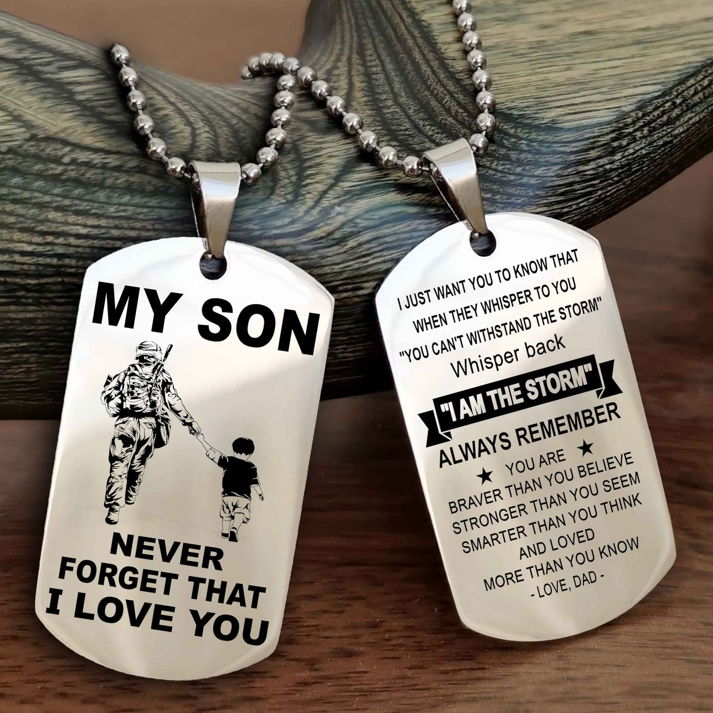 DRB Double Sided Dog Tag To My Son Never Forget That I Love You New Version - Whisper Back I'm The Storm